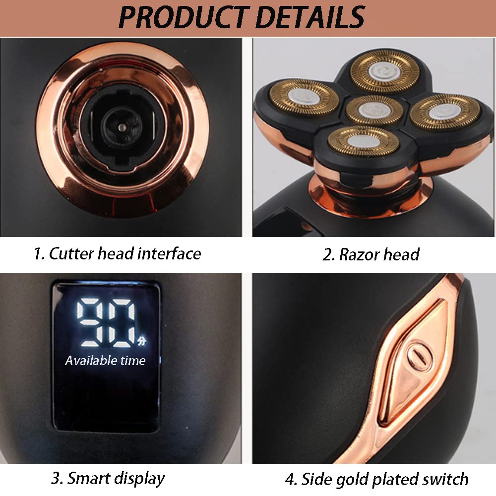 Rasoio elettrico, 2 in 1, multifunzione, ricaricabile, senza fili, con rasoio di precisione, 100% impermeabile, con funzione di promemoria display a LED, regalo per uomini (nero)
