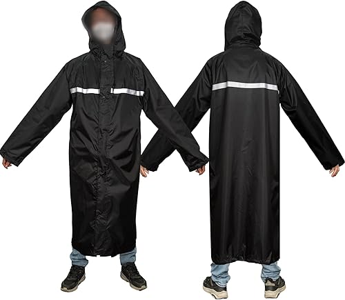 Vista 5 de LOOGU Chaqueta de lluvia con capucha, impermeable largo y ligero, poncho de lluvia de camuflaje impermeable para hombres