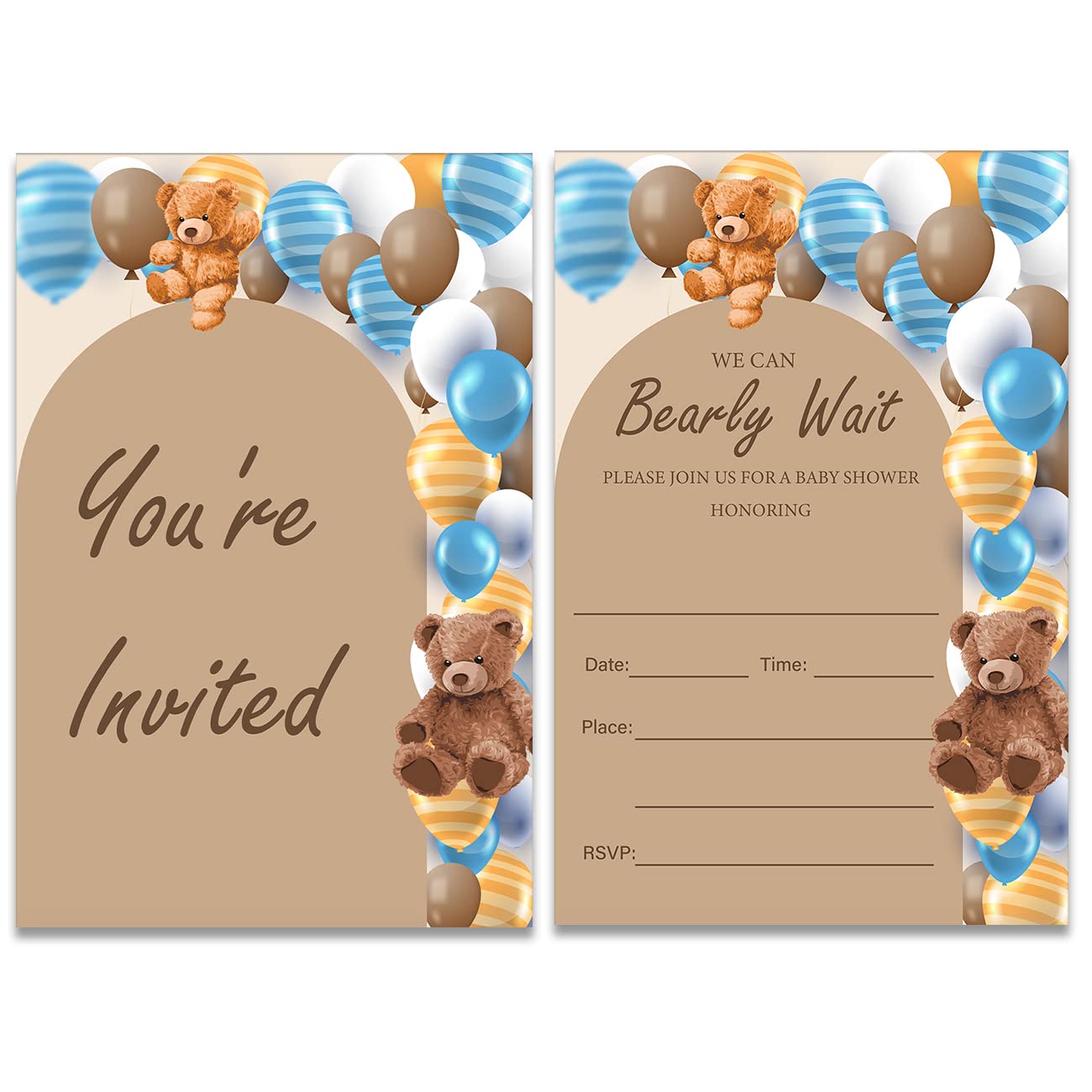 Baby Boy Bearly Wait Baby Shower Party Invitations With Envelopes |  Desertcart Seychelles, image size:1300x1300