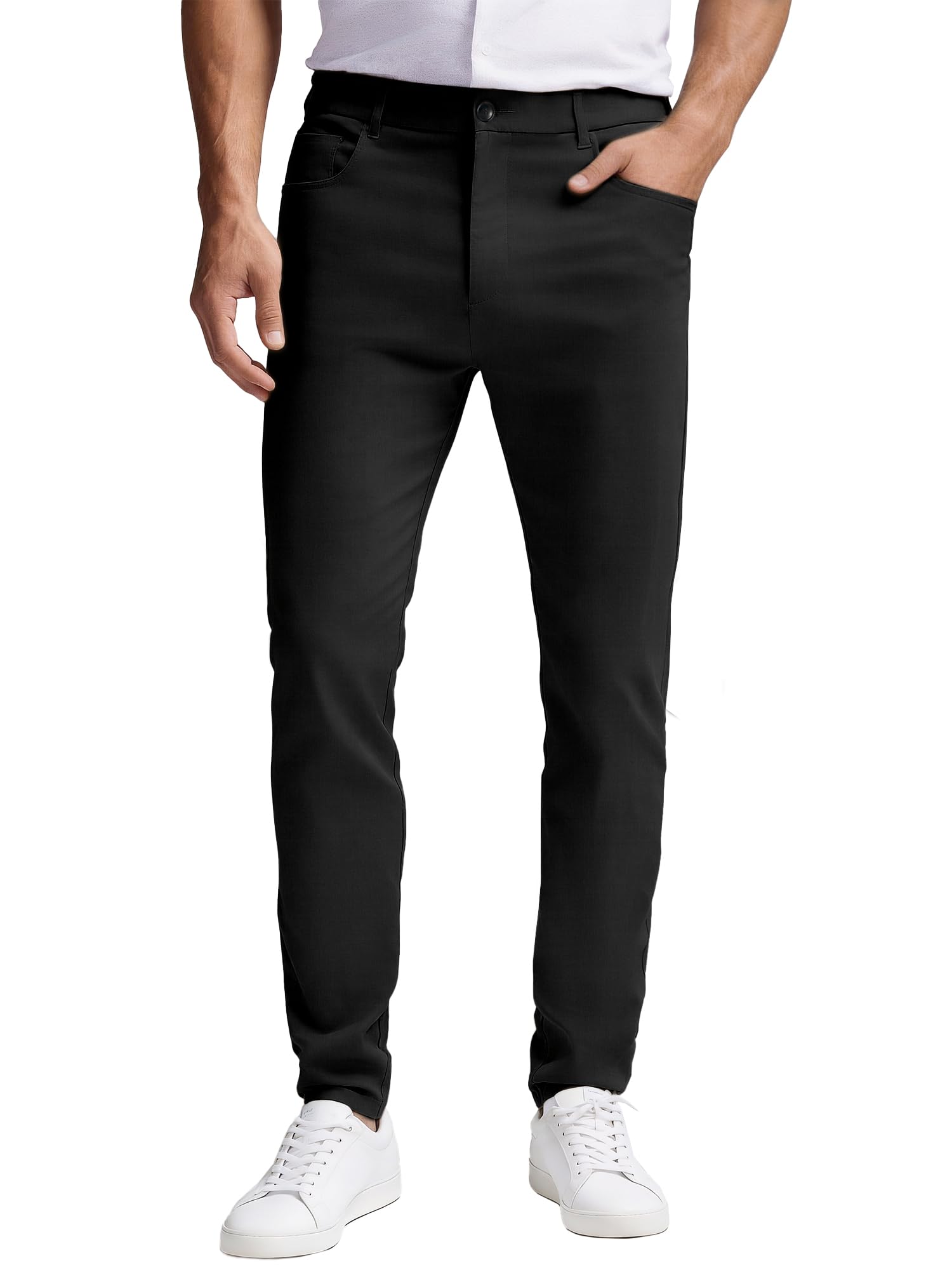 PLEPAN Mens Slim Fit Stretch Dress Pants 5 Pocket Comfort Slacks Tapered Trousers with Expandable Waist