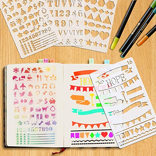 VETPW 12 Pièces Mixte Bullet Journal Pochoir, Pochoir Dessin Peinture, Pochoir à Dessin Réutilisable Plastique Pochoir pour Bricorage, Cartes, Scrapbooking, Planner, Wall Decor - Image 3