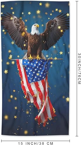 Miniatura 2 de AOYEGO Toallas de baño con bandera estadounidense de águila calva, estrellas y bandera nacional, toallas de mano para cocina, decoración de baño,