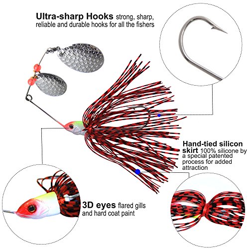 Spinner Baits Fishing Lures Kit, Hard Metal Buzz Bait Jigs Colorado Willow Leaf Spinnerbait Blades Swimbaits Fishing Tackle Spinner Bait For Bass Pike Trout Salmon Fishing (9Pcs) #TOP1