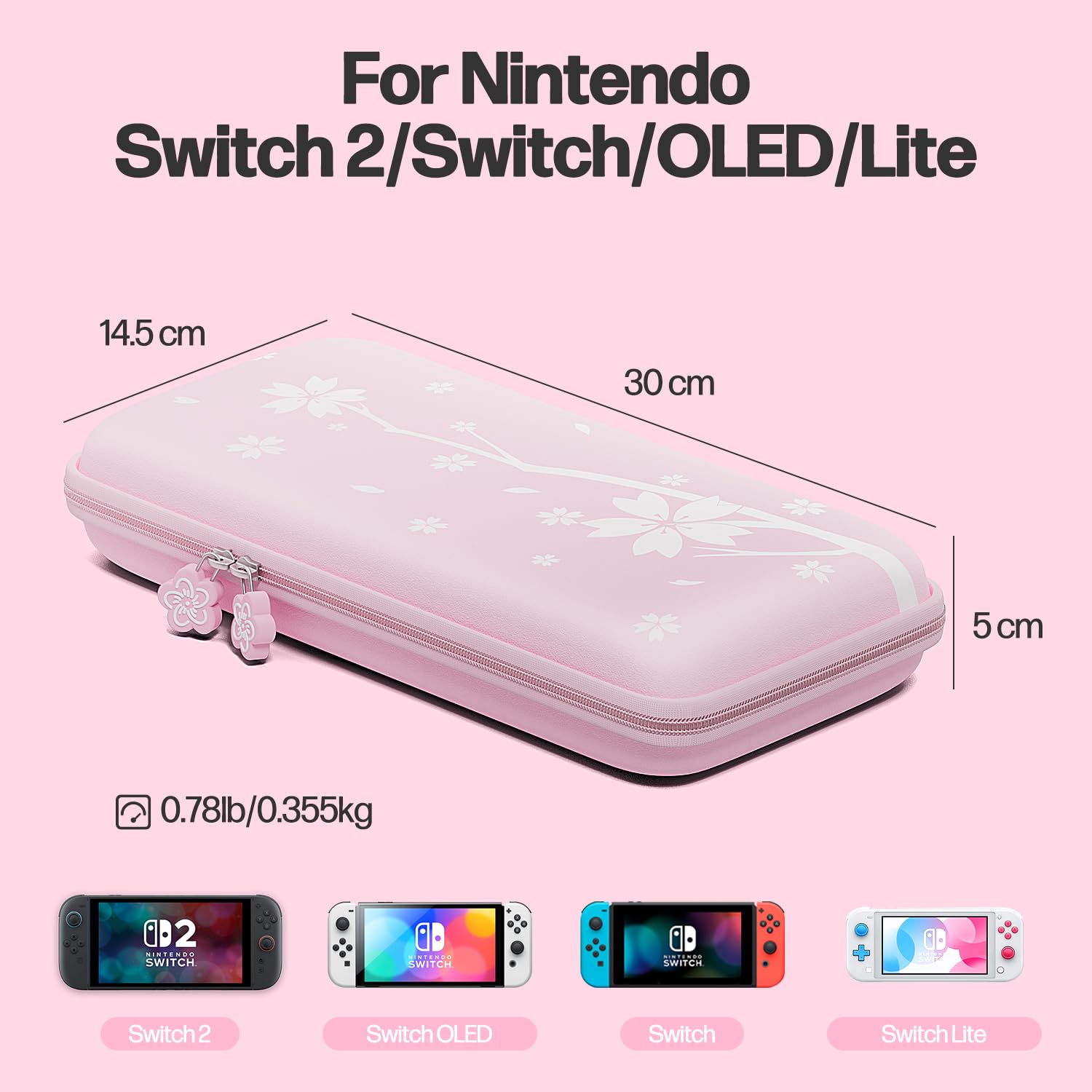 Mytrix Switch 2 Carry Case Compatible with Nintendo Switch 2 Console, Accessories and Games, Portable Travel Case Bundle, Hardshell Pouch Girl Storage Bag, Sakura Cute Pink