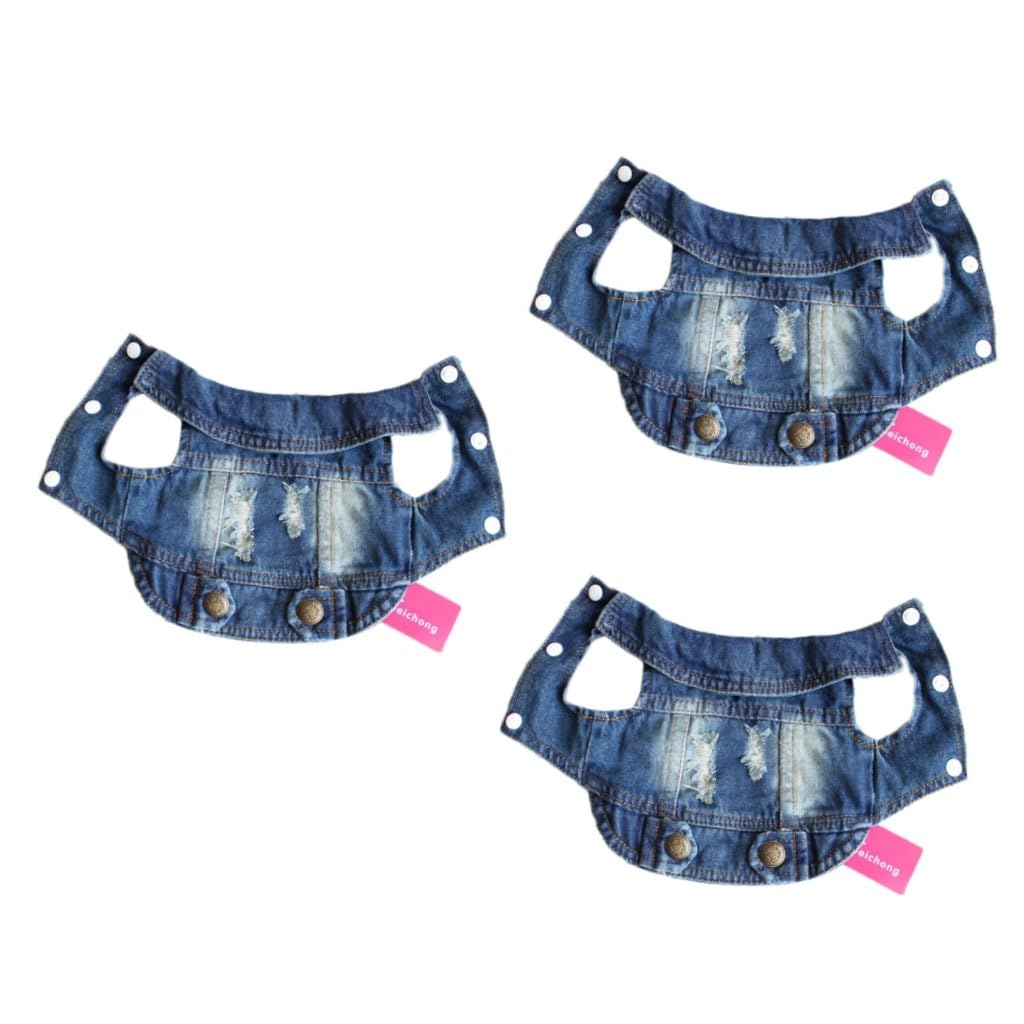 Sosoport Lot De 3 Gilets pour Animaux De Compagnie pour Petits Et Moyens Chiens Manteau Élégant en Jean Vêtements Tendance pour Animaux De Compagnie