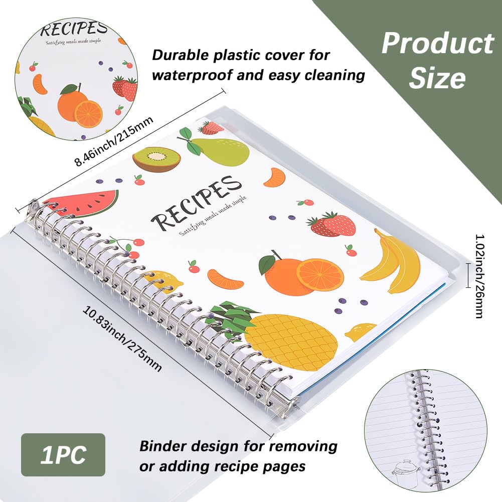 Cuaderno de Recetas En Blanco de 10.8 x 8.5 Pulgada Libro de Recetas con 80 páginas Interiores Plástico Blanco Rectangular Tapa Dura Extraíble Carpeta para Escribir A Mano para Cocina Casera