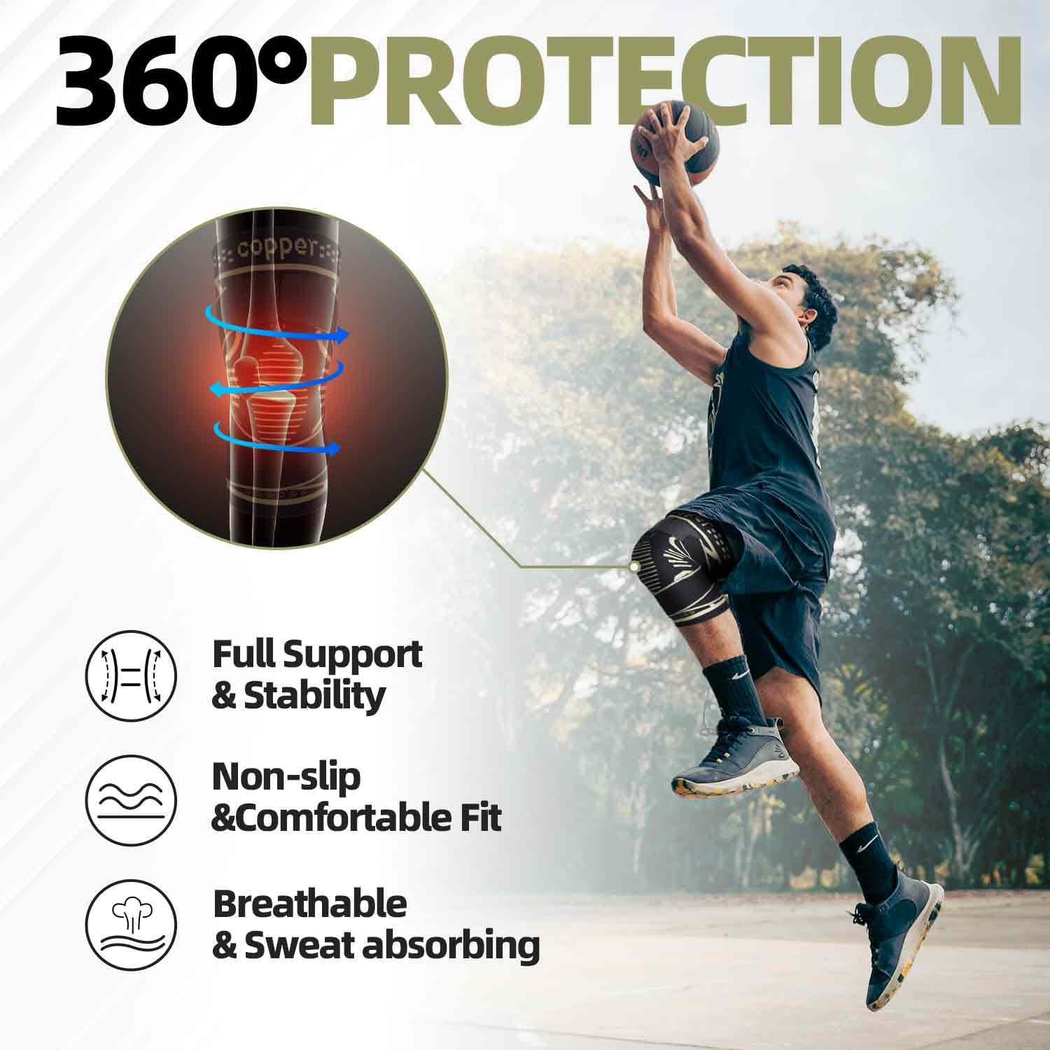 Rame Tutore Ginocchio 2 Pezzi, Ginocchiera Ortopedica Compressione Ginocchiere Sportiva per Uomo/Donna, Supporto Ginocchio per Menisco Lesionato, Artrosi, Lesioni ai Legamenti (Rame, 3XL)