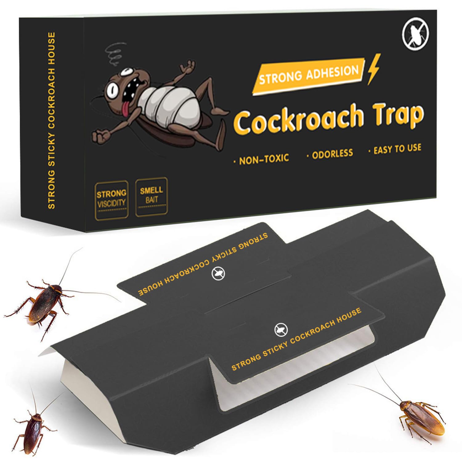 KASTWAVE Roach Traps Indoor 10 Pack, Sticky Baited Cockroach Traps, Roach Killer Indoor Infestation, Adhesvie Glue Traps for Roaches, Insects, Home Bug Ant Spider Cricket, Child & Pet Friendly