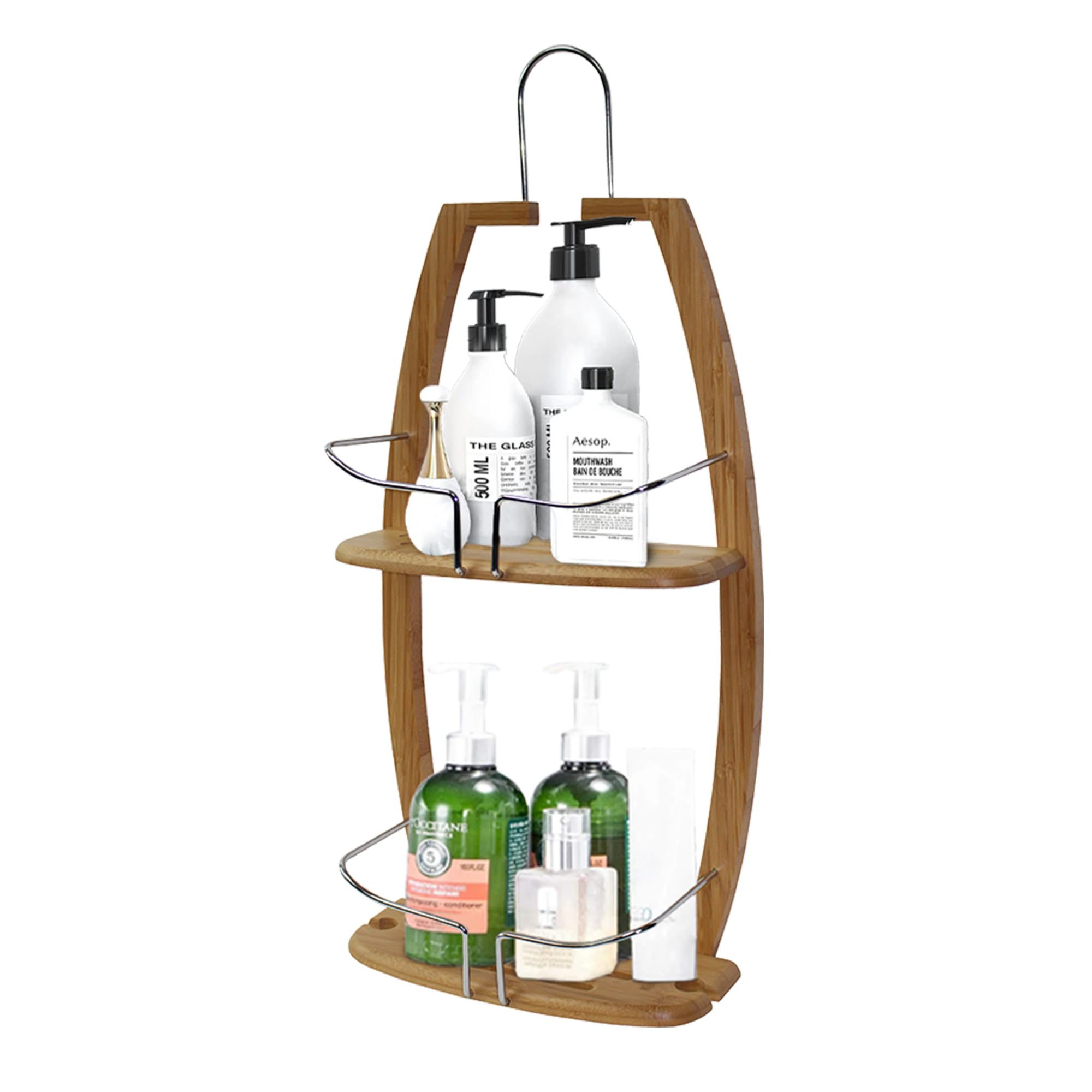 Quality 2 Tier Hanging Deep Chrome Bamboo Shower Bath Caddy Storage Organiser Tidy Unit