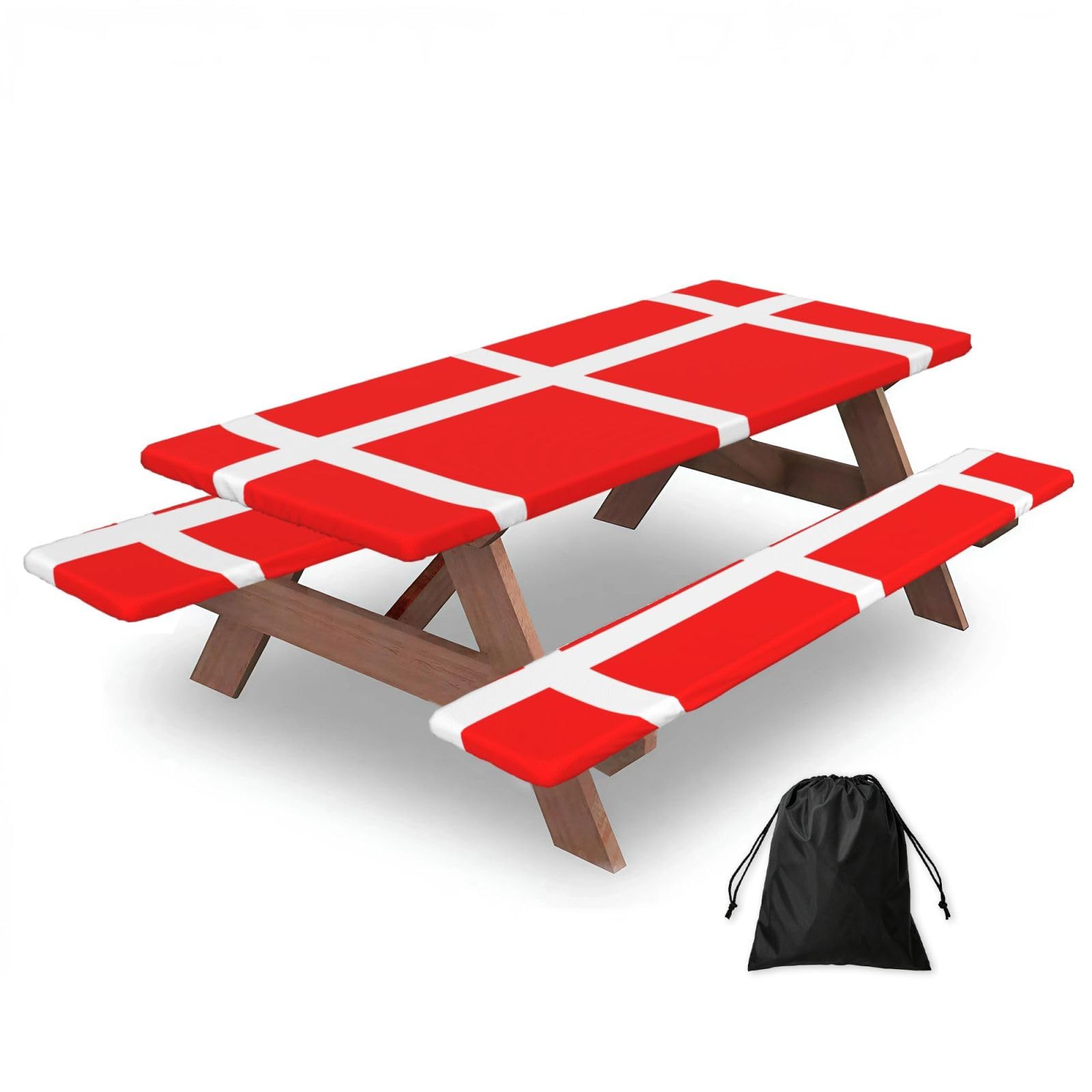 Zyjhyy Black Denmark Danish Flag Print Party Table Covers With Bench Covers Set Of 3 Picnic Table Cloth Wipe Clean For Garden Camping