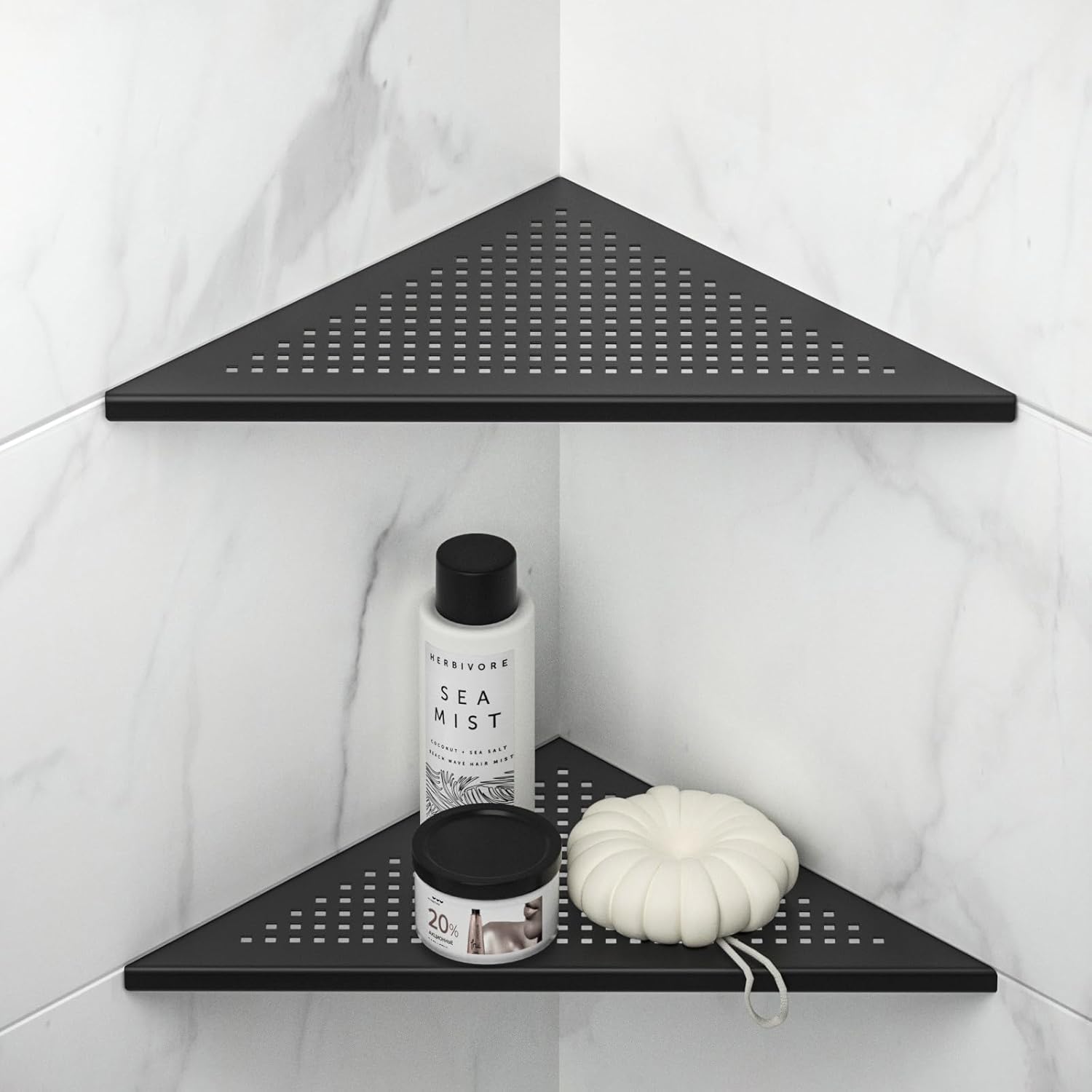 Bernkot Corner Shower Shelves 12" Matte Black 304 Stainless Steel Recessed Corner Shelf Bathroom Shelf Rack for for Tiled Wall, No Drilling, 2 Pack, Large Size Black 12"- 2 Pack