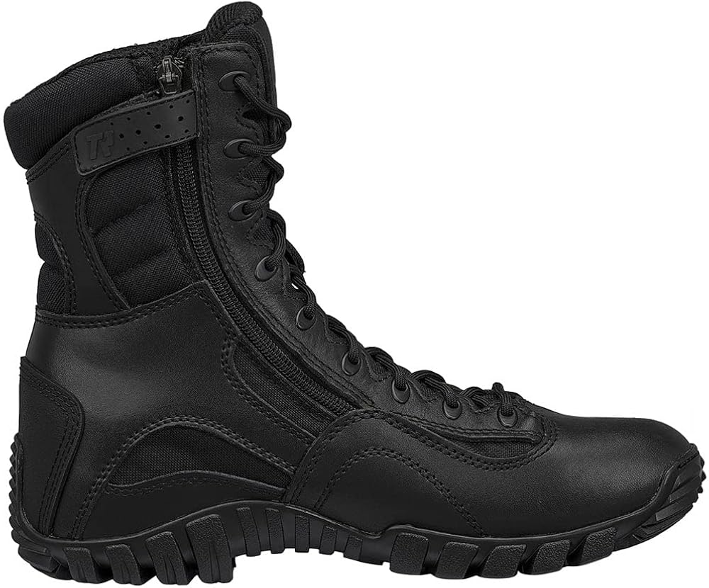 Tactical Research Khyber TR960Z 8" Lightweight Black Tactical Boots for Men with Zipper - Designed for Police, EMS, and Security Personnel with Vibram Ibex Traction Outsole 10.5 Wide Black