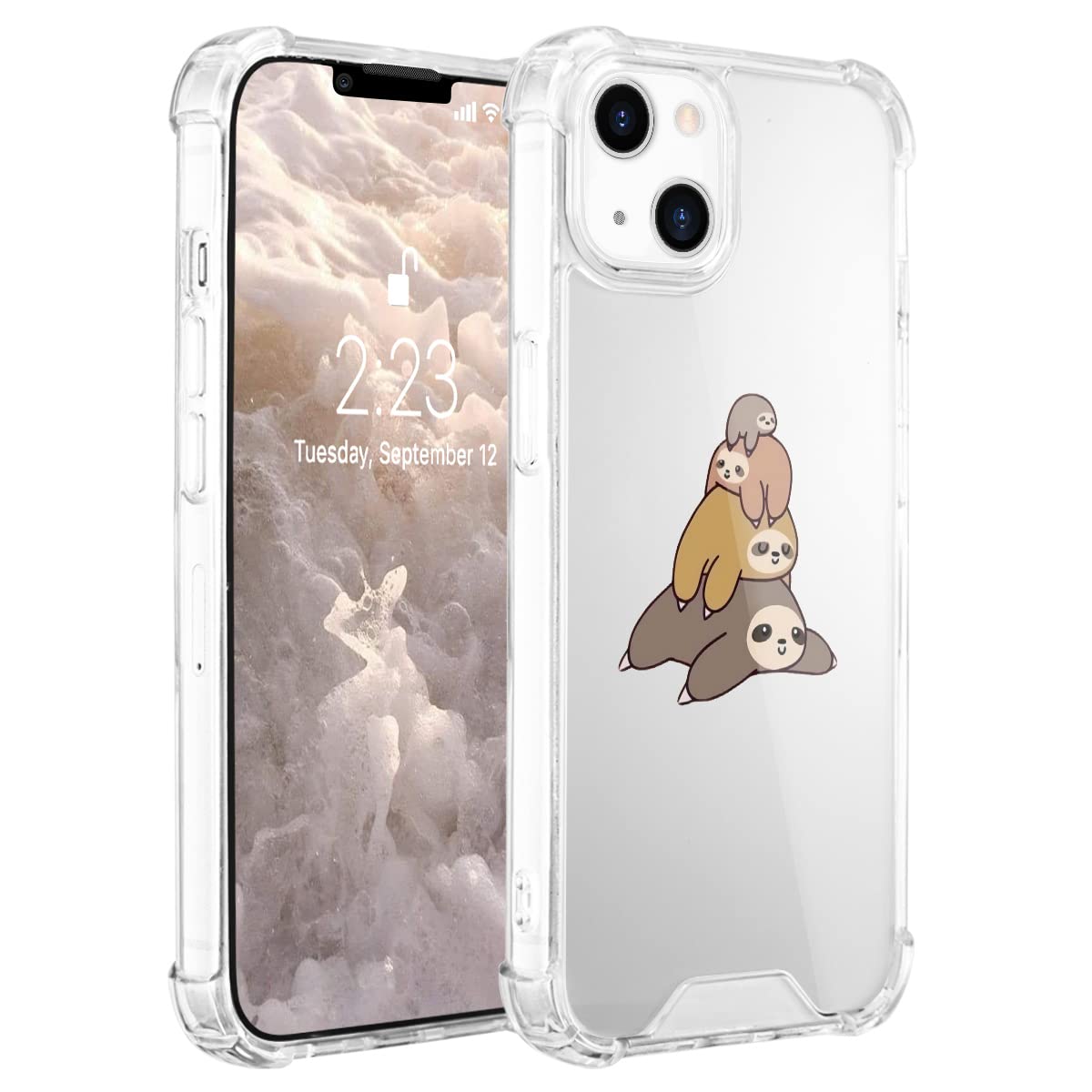Idocolors Clear Funny Sloth Phone Case for iPhone 11 Shockproof Slim Phone Case Hard Plastic Back + TPU Soft Bumper with Air Cushion Protective Cover for Kids Women