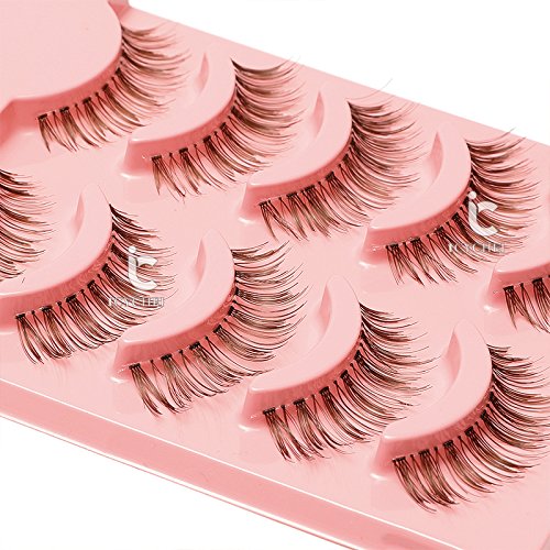 5 Pairs Natural Soft Brown Eye Lashes Makeup Handmade Thick Fake False Eyelashes Extension Natural Look Clear Band