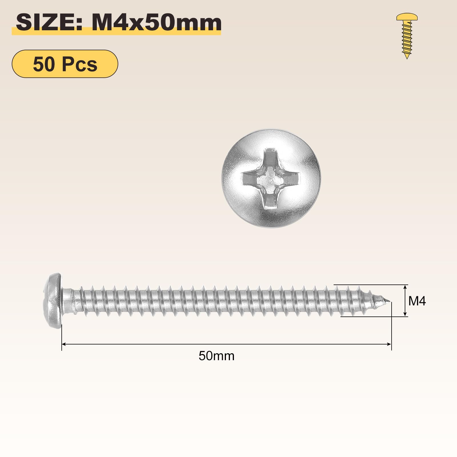 METALLIXITY Phillips Pan Head Self Tapping Screws(M4x50) 50Pcs - Image 2