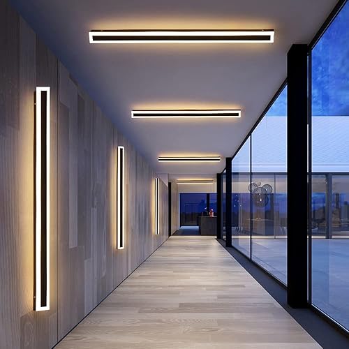 Miniatura 2 de Moderno aplique de pared enchufable para interiores y exteriores, lámpara LED de pared negra mate de 59 pulgadas, 48 W, blanco cálido, 3000 K, cable