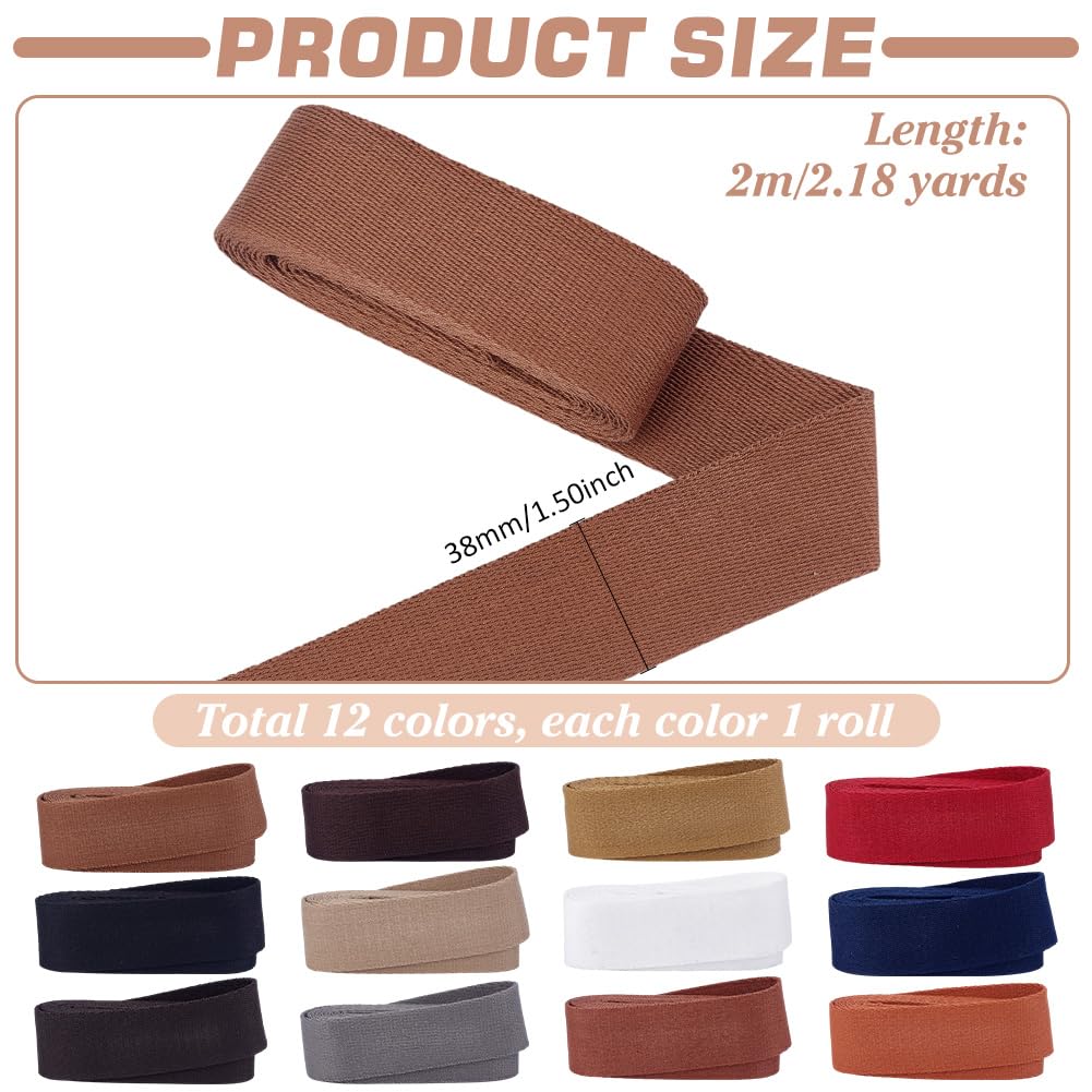 PH PandaHall 12 Colors Cotton Webbing 1.5 Inch Webbing Straps Cotton Strap Bag Handles Webbing Sewing Twill Ribbon for Crafts Sewing Tote Canvas Bags Belting Outdoor Supplies 26 Yards