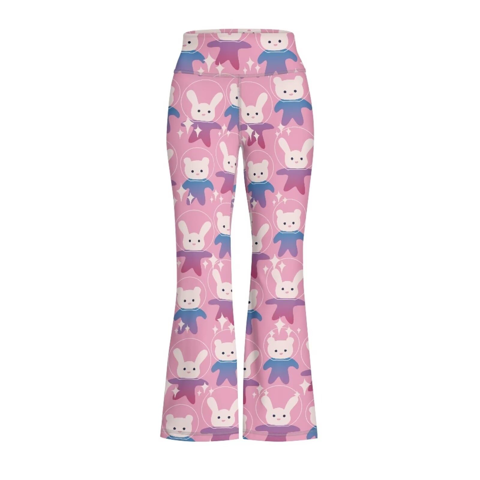 Hawapod Bell Bottoms for Girls Pink Bunny Pattern Flare High Waisted Tummy Control Bell Bottom Pants