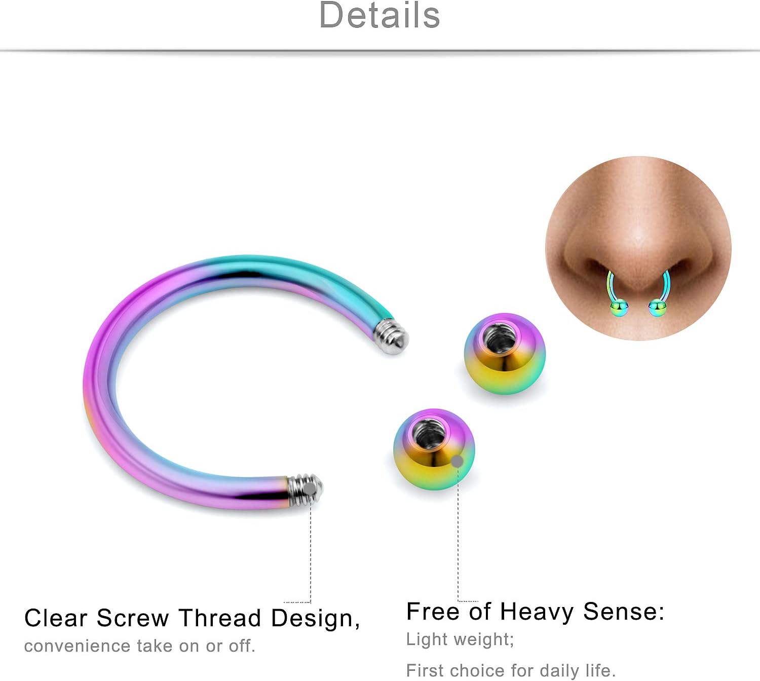 SCERRING 16g Lip Rings Stainless Steel Horseshoe Labret Monroe Lip Rings Nail Tragus Rook Helix Cartilage Earrings Studs Ring Medusa Piercing Jewelry 38PCS - Image 2