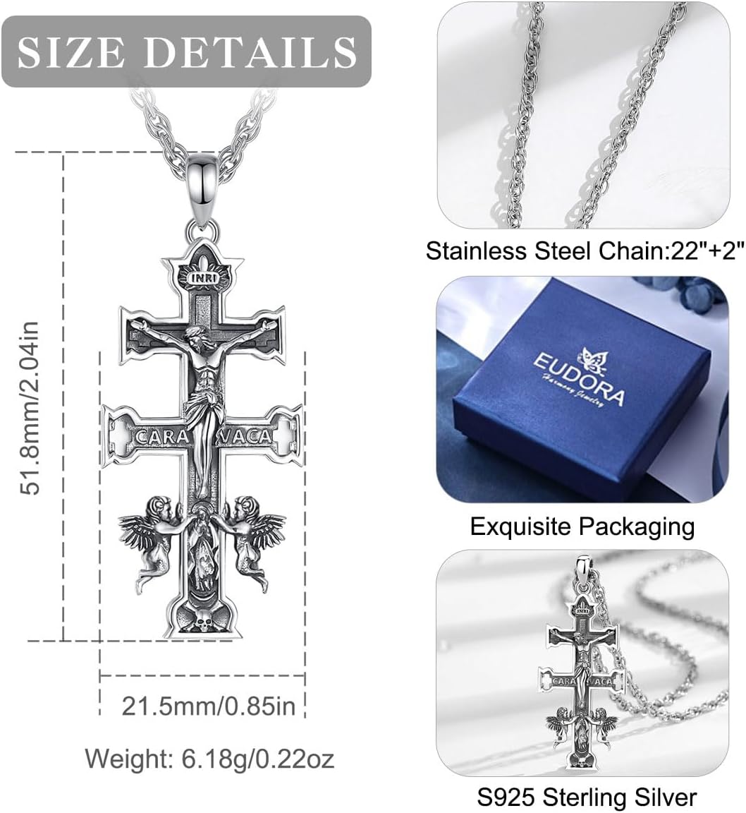 EUDORA 925 Sterling Silver St Benedict/St Michael/St Christopher/Archangel Raphael Gabriel Metatron/Virgin Mary/St Joseph/St Anthony Crucifix Pendant Bible Verse Prayer Necklace Jewelry for Men Women - Image 7