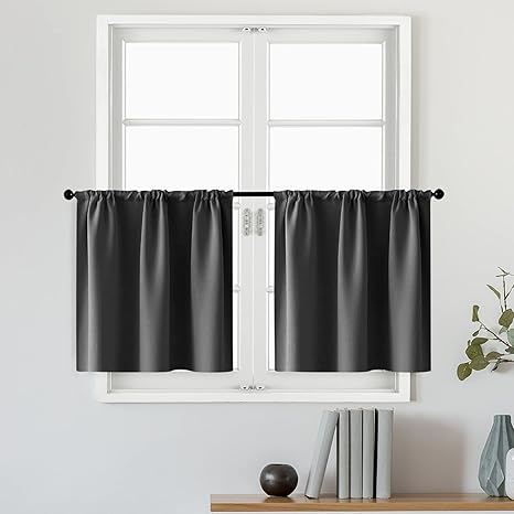How To Fake A Long Curtain Rod MRTREES Kitchen Tier Curtains Blackout 42 x 30 inches Long Black Short Cafe Curtains Room Darkening Small Bathroom Window Curtain Tiers Half Window Curtains Rod Pocket 2 Panels : Amazon.ca: Home