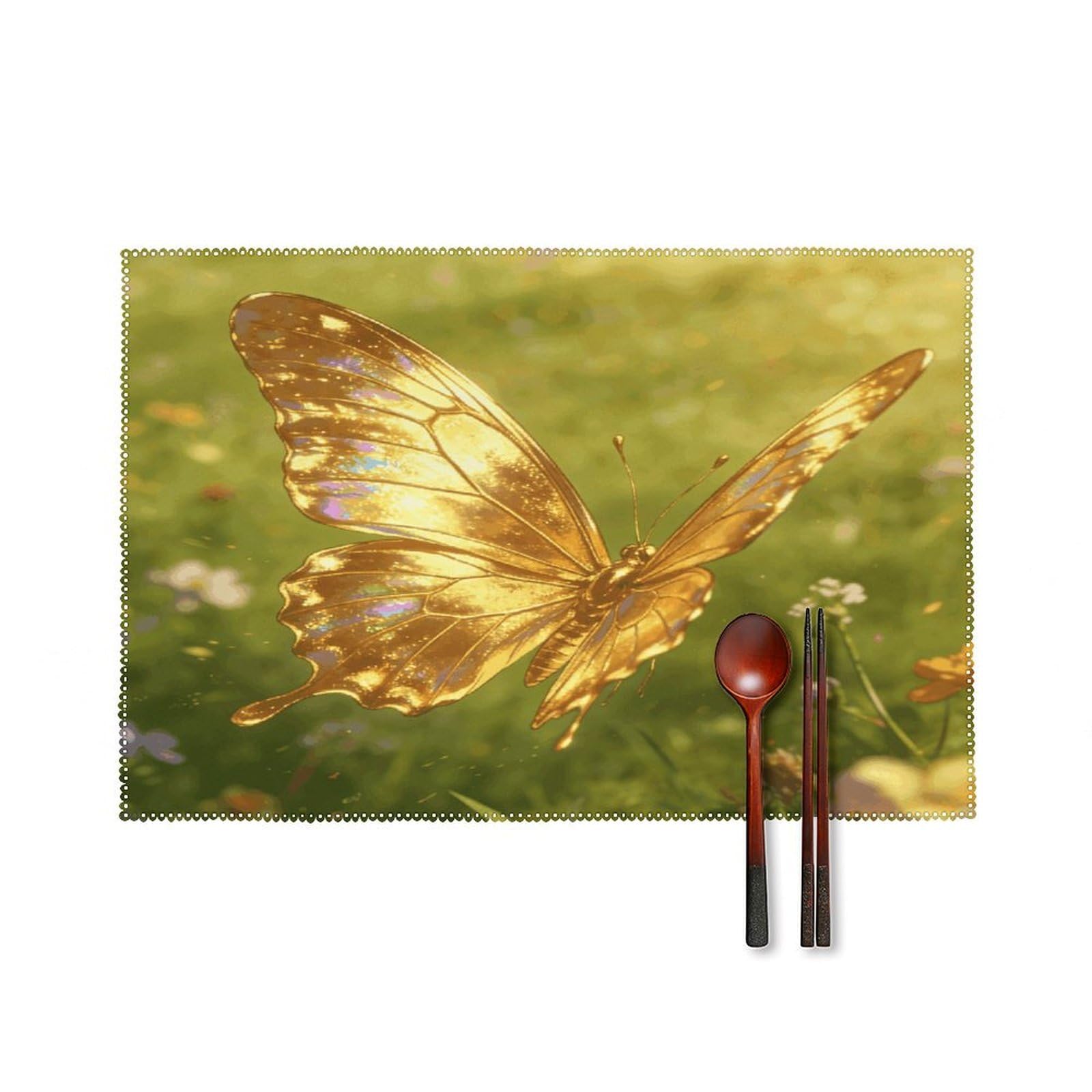Khauerbc Style Golden Butterfly Placemats Set Of 6,Decorating The Dining Table，Canvas Washable Table Mats，Wipe Clean Anti Slip Dining Table Place Mats For Party Kitchen Dining Decoration
