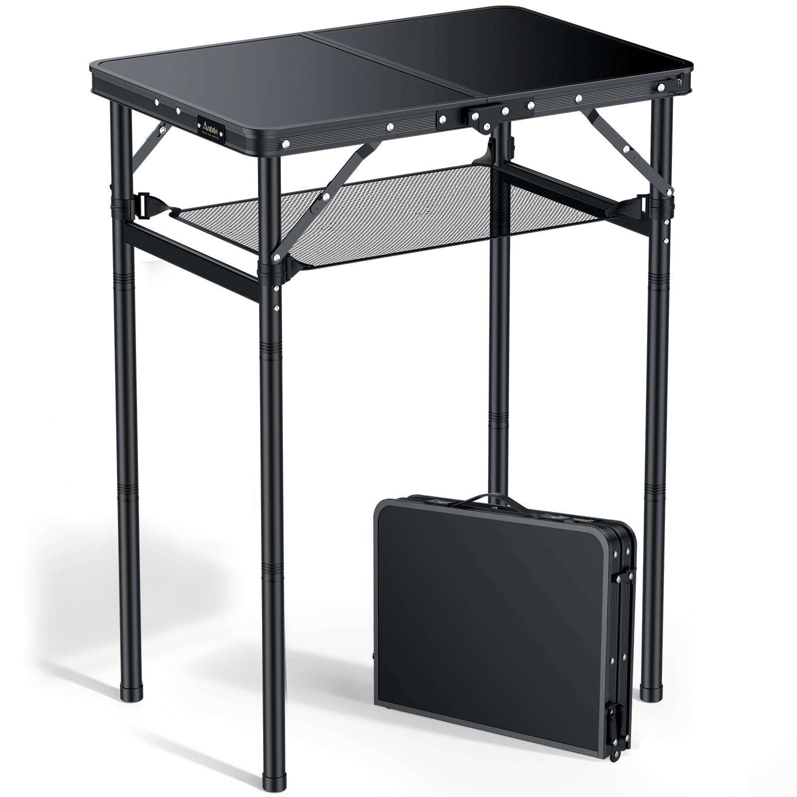 Tavolo Pieghevole Da Campeggio Anbte – 3 Altezze (27/51/75cm), 60x40cm, Alluminio, Carico 30kg