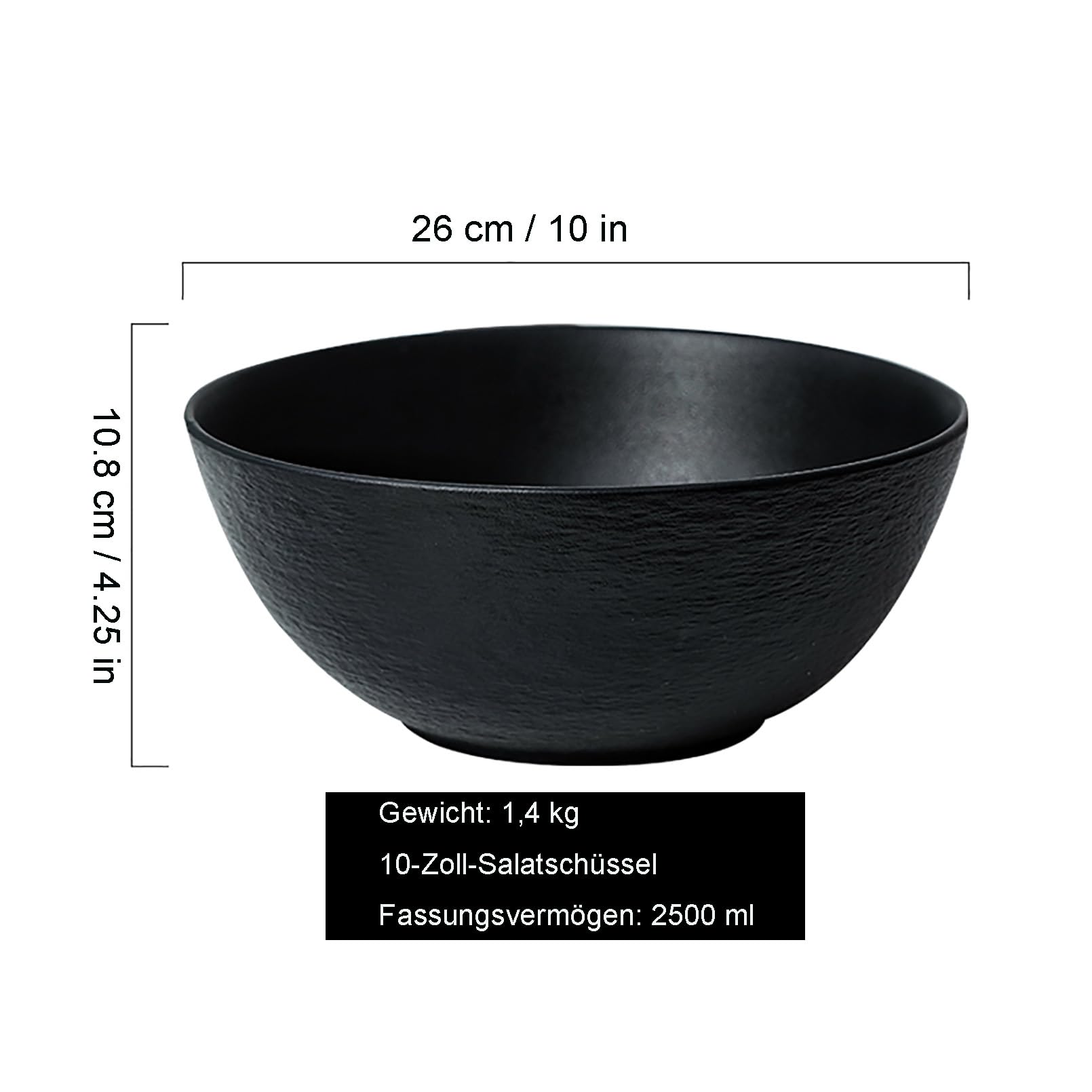 Große Salatschüssel, 2500 ml, 26 cm Durchmesser, Steinstruktur, Suppenschüssel, Keramik, Ramenschüssel für 1 3 Personen, spülmaschinenfest, für Ramen, Obst, Desserts, Suppen und Müsli, Weiß