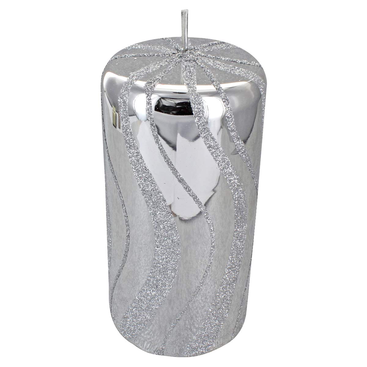 G Decor Silver Spiral Glitter Glass Candle Pillar (Large Pillar)