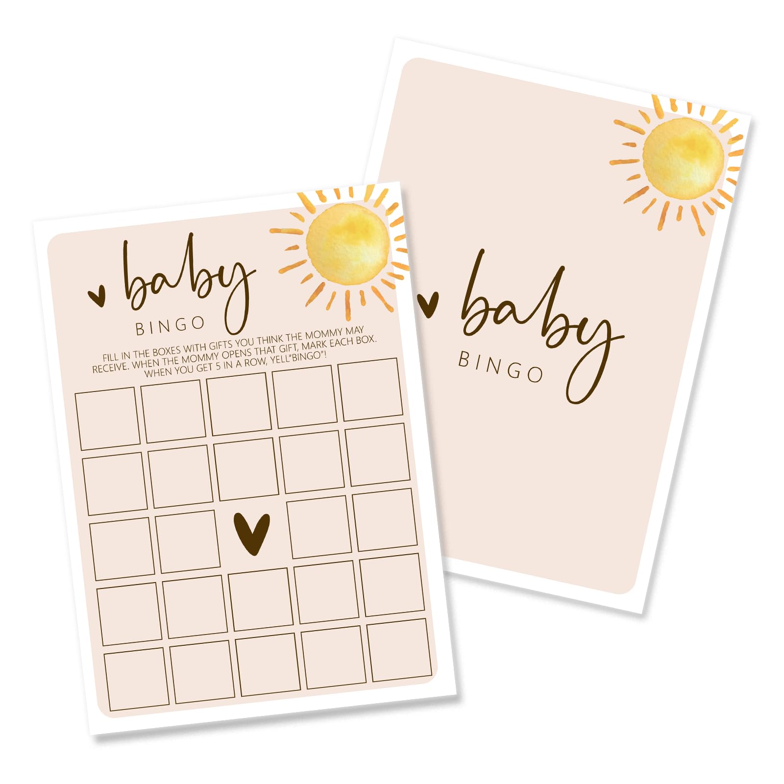 CWIOQPYI Here Comes The Sun Baby Shower Games-Baby Bingo Game Cards, 30 Double-Sided Fill in The Blank Game Cards, Boho Sunshine Party Favor Decorations Supplies-A06