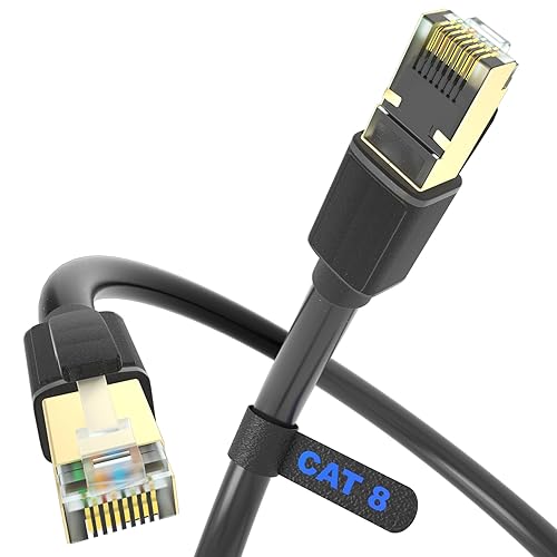 Cable Ethernet Cat 8, cable de red de alta velocidad de 40 Gbps 2000 Mhz RJ45 blindado para interiores, cables LAN resistentes compatibles con PC de