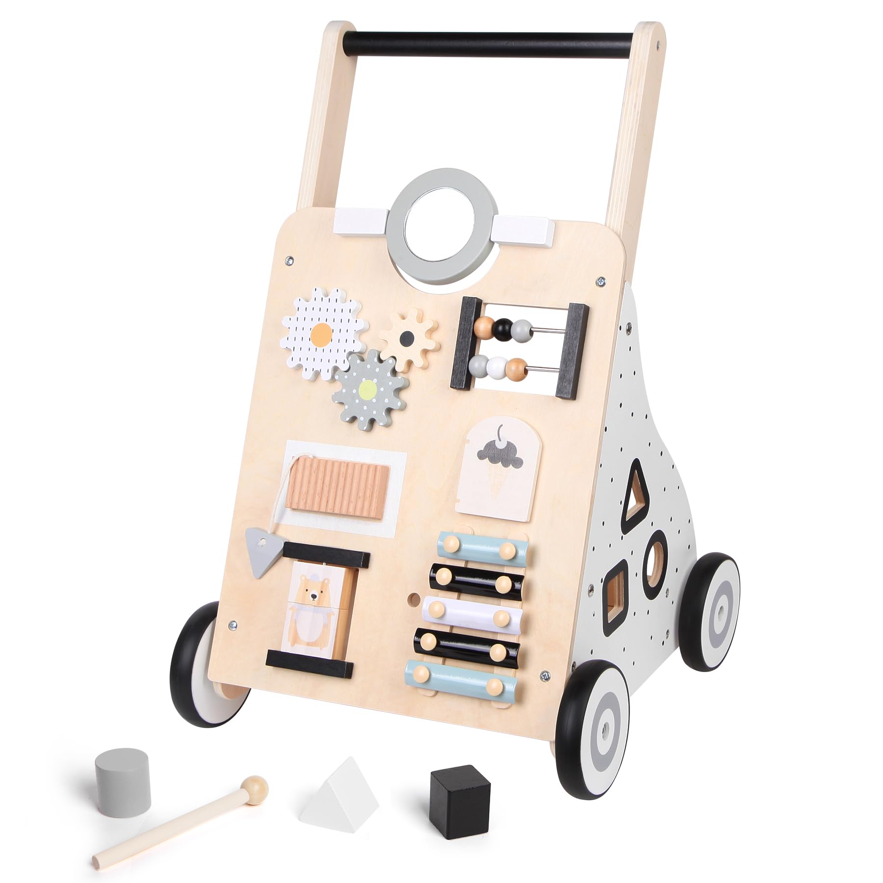 Asweets Wooden Baby Walker, Push and Pul and Sit to Stand Learmning Activity Todler Walker for Boys and Cirls (Natural)