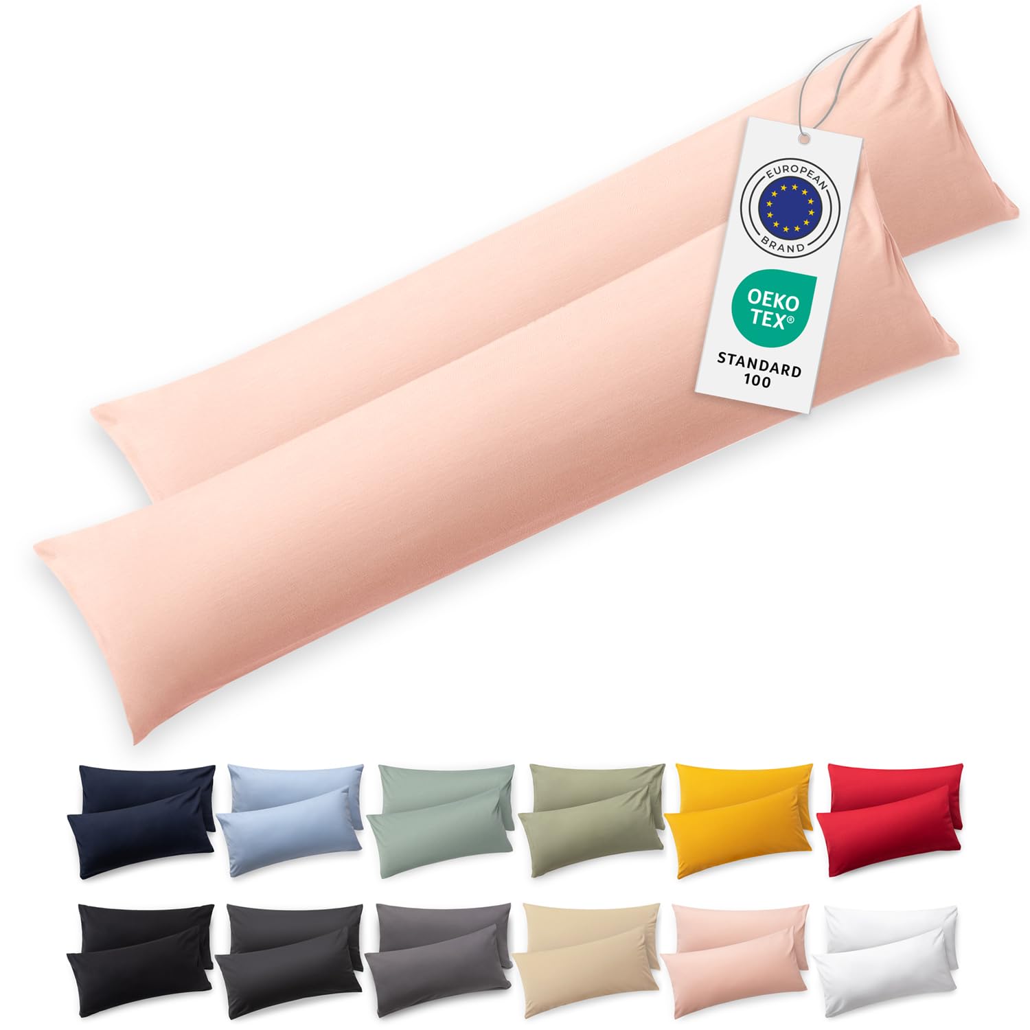Blumtal Federe Cuscini Letto Matrimoniale Cotone - Federe Cuscini 40x145-100% Cotone, Set di 2 Federe in Jersey con Cerniera, Federa certificate Oeko-Tex, Federe Cuscino Letto - Rosa