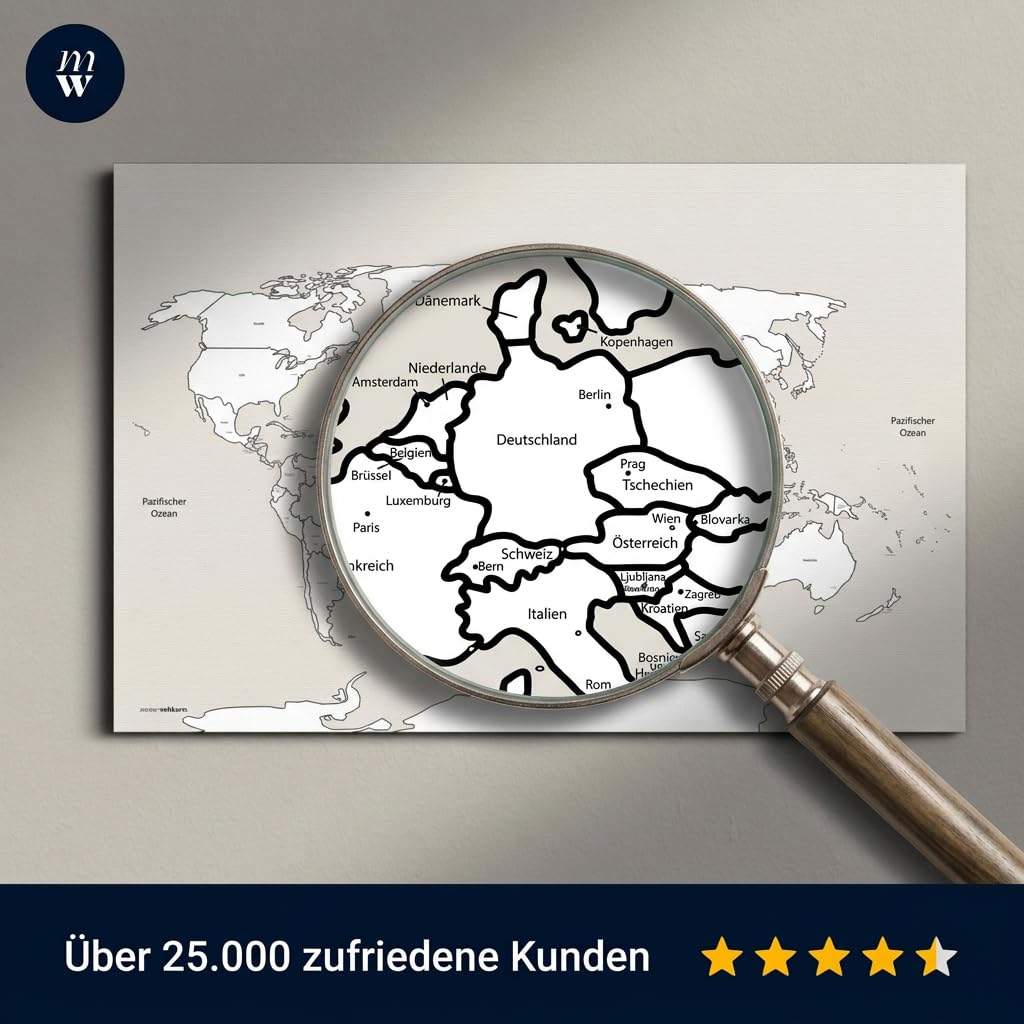 Weltkarte Wandbild: Ländernamen-Hauptstädte-Antarktis - handmade in Germany-Zum ausmalen/pinnen, (Keilrahmen, 60x40cm)