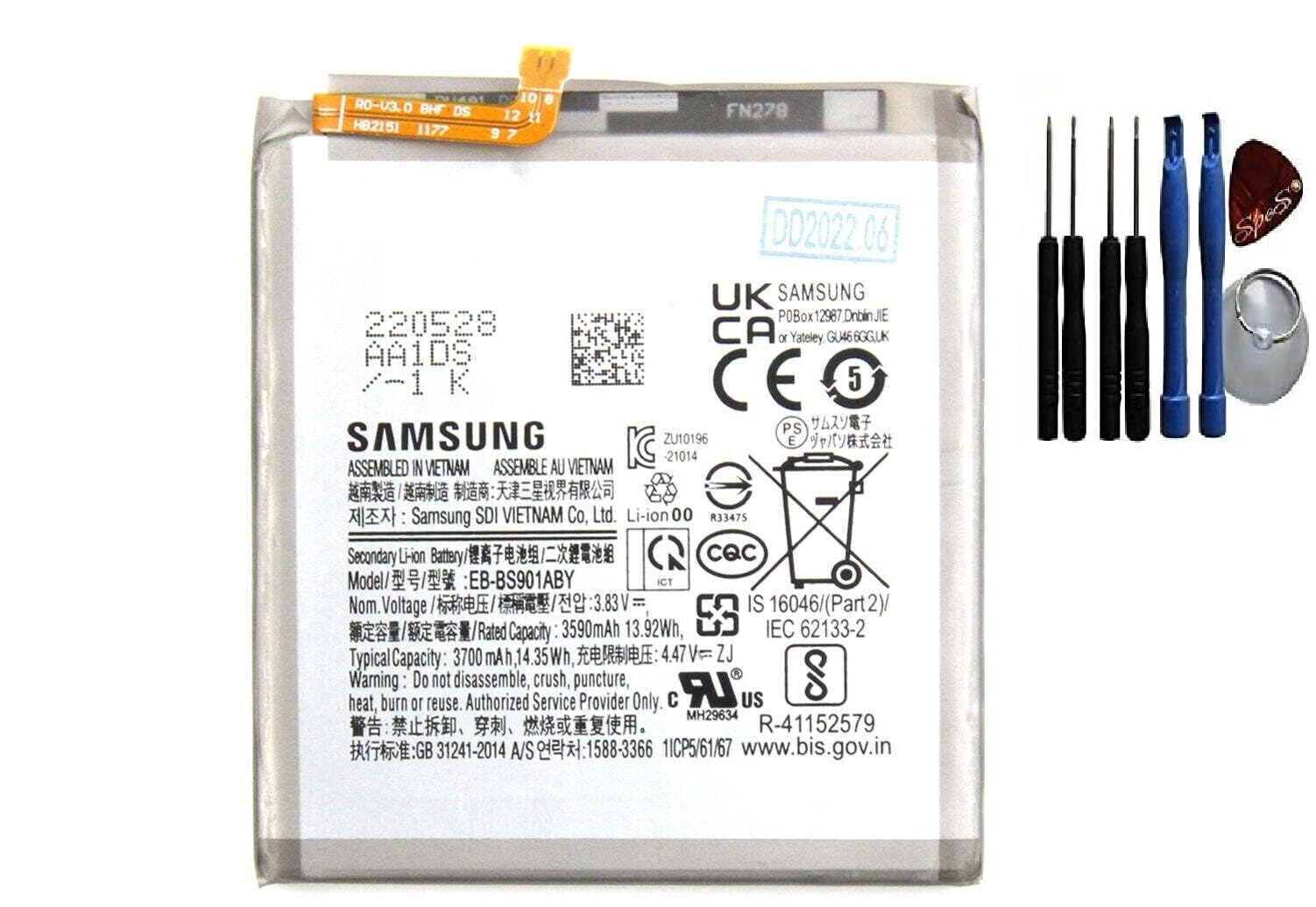 Batería Original de Repuesto para Samsung Galaxy S22 S901B (3700 mAh), con Adhesivos preinstalados, Incluye Herramientas