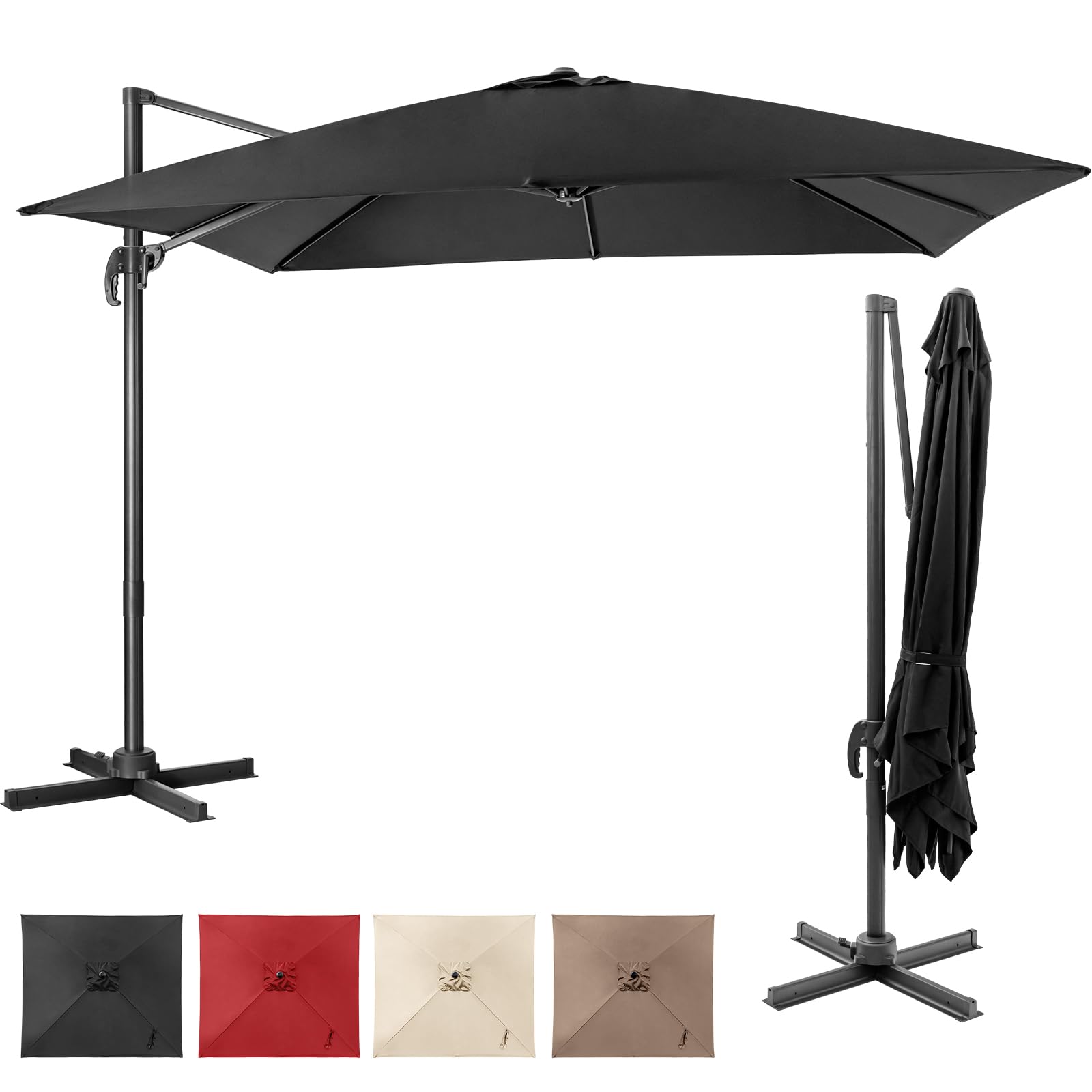 KOMFOTTEU Sombrilla 300 x 300 cm para Jardín, Parasol Cuadrado con Manivela Giratoria 360°, Sombrilla Terraza Exterior con Base Cruzada y 8 Varillas, Sombrilla de Patio con Protección UV