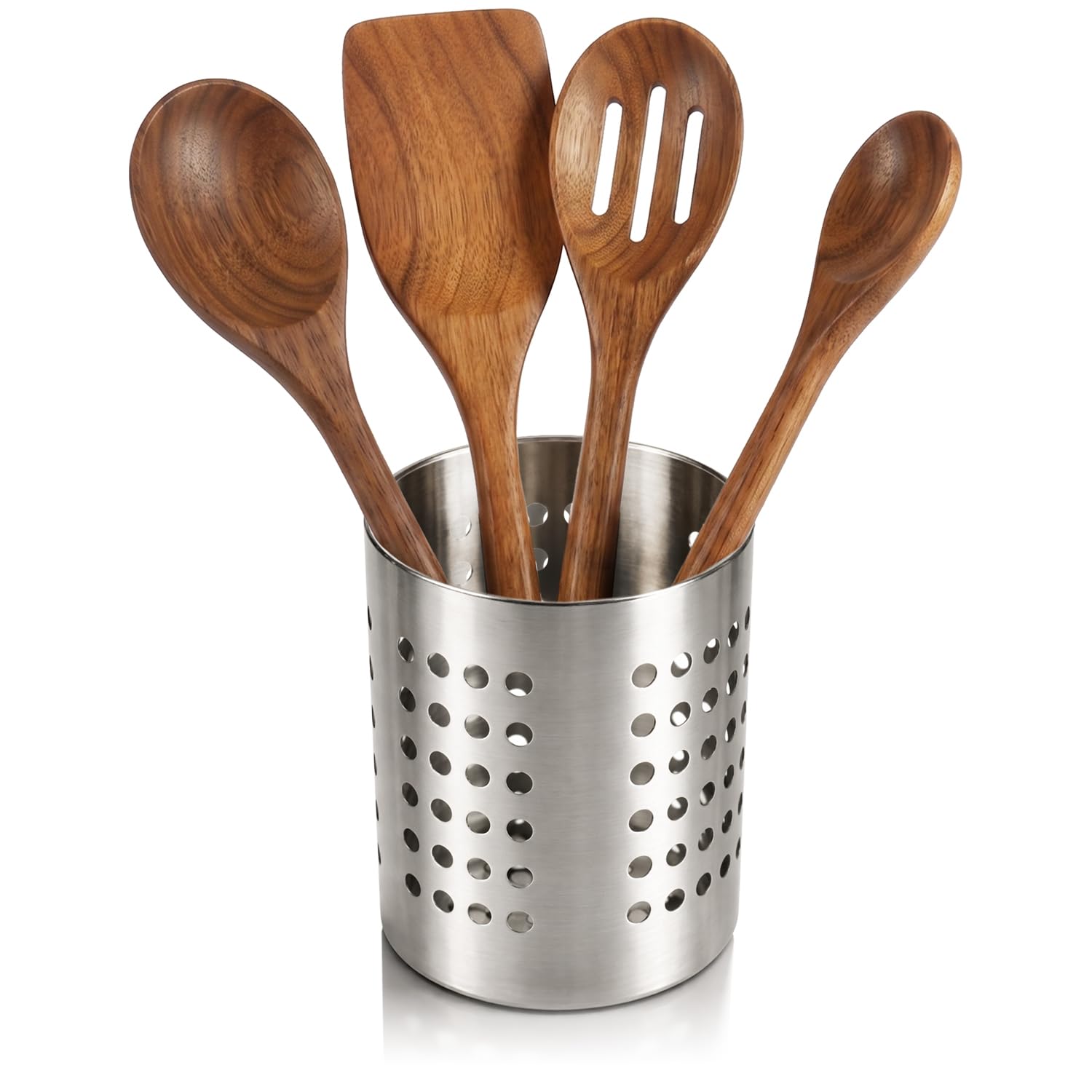 com-four® Besteckabtropfkorb - Küchenutensilienhalter aus Edelstahl - Besteckkorb, Kochlöffelständer aus Metall - moderner Serviettenhalter - Metall-Besteckhalter (silberfarben)