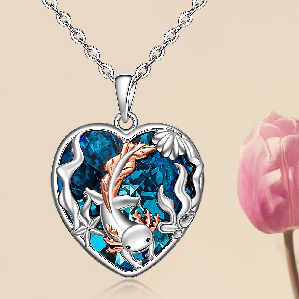 Fenthring Axolotl, collana in argento Sterling 925 con ciondolo Axolotl, da donna, a forma di cuore, con ciondolo Axolotl, regalo per amanti