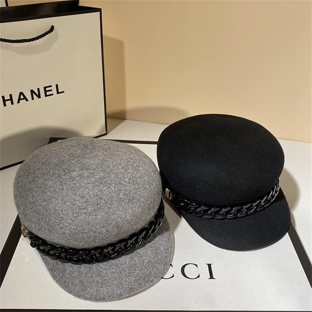 WSJIE Newsboy Caps Women Luxury Designer Hat with Chain Band Female Adjustable Winter Hats (Color : Black, Size : One Size) : Clothing, Shoes & Jewelry
