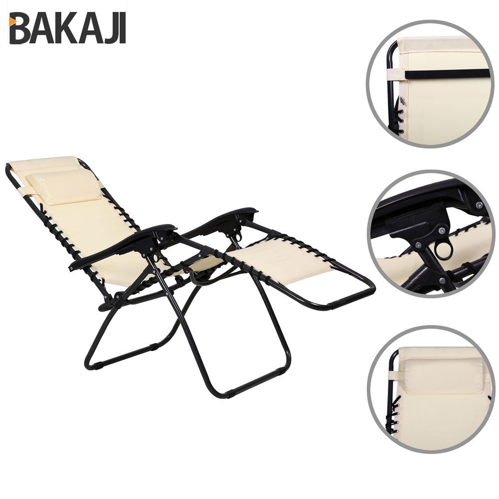 BAKAJI Sedia Gravità Zero Sdraio da Giardino Pieghevole in Acciaio Tubolare 22mm Reclinabile Tessuto Oxford