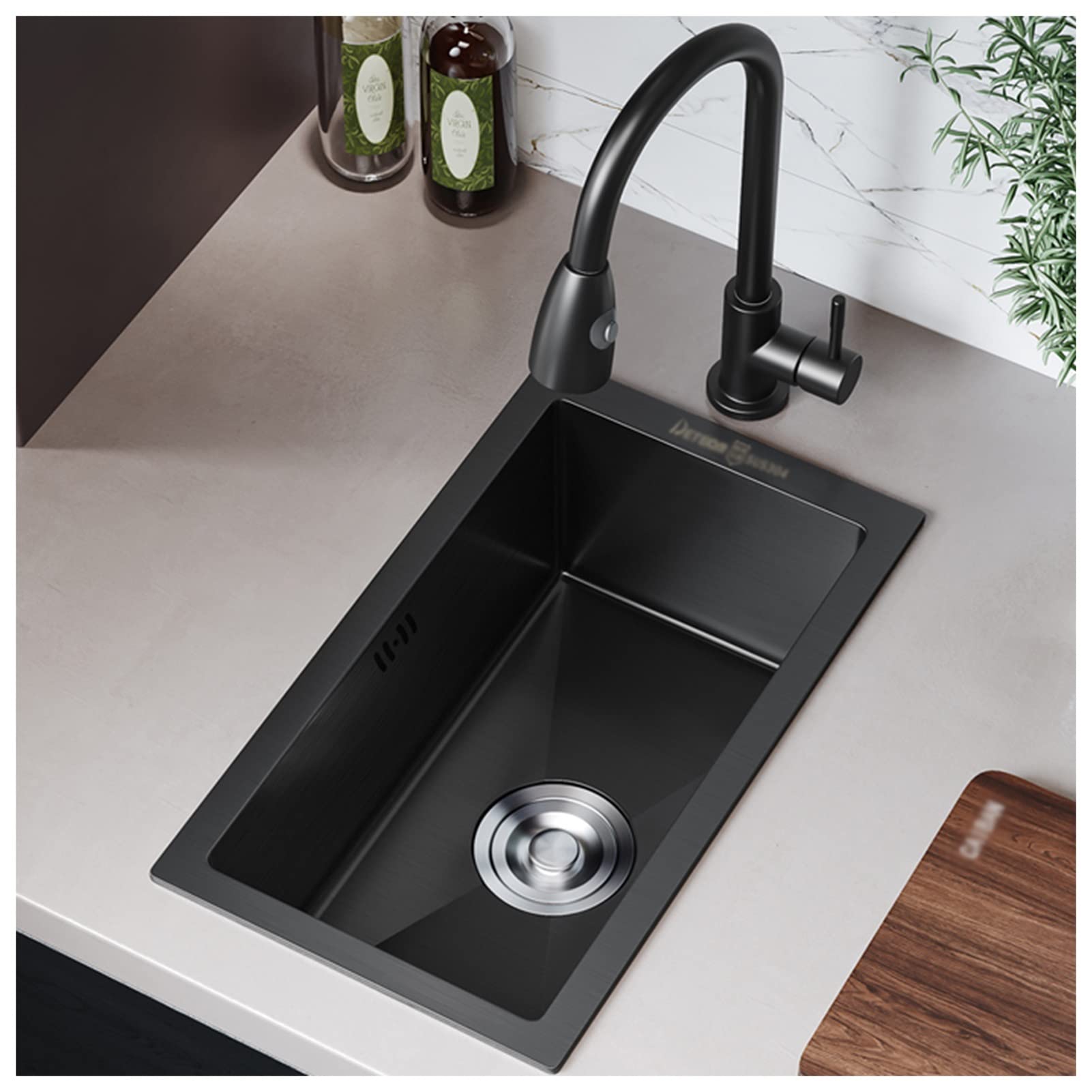 WIQUYBML Bar Sink With Faucet Undermount Kitchen Manual Hand Wash Basin 304 Stainless Steel Single Bowl RV (Color : Black, Size 46x25x15.5cm)