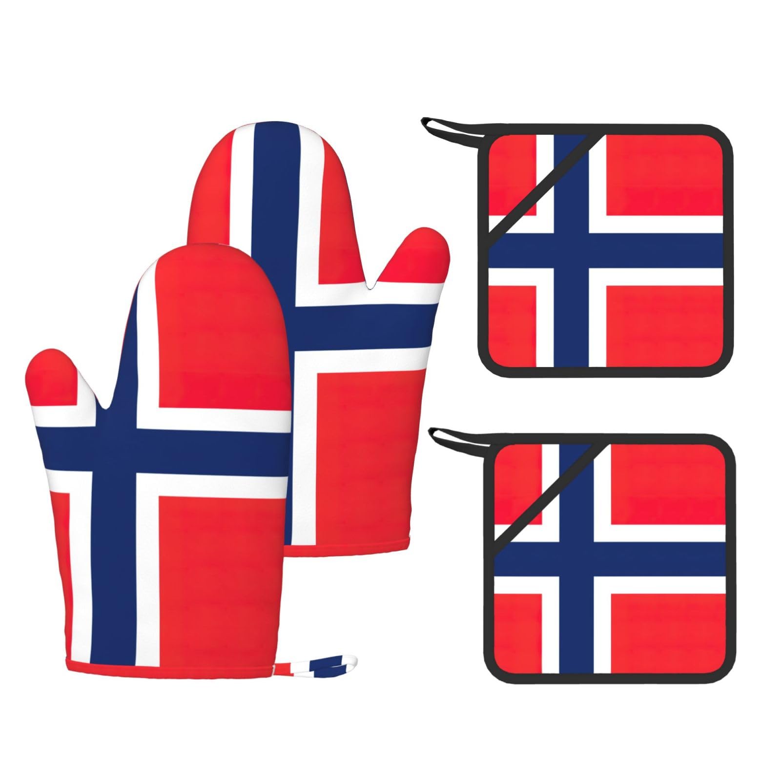 Norwegian flag Printed Kitchen Oven Gloves and Potholder 4 Pcs, Non-Slip Heat Resistant Mitts for Baking Chef
