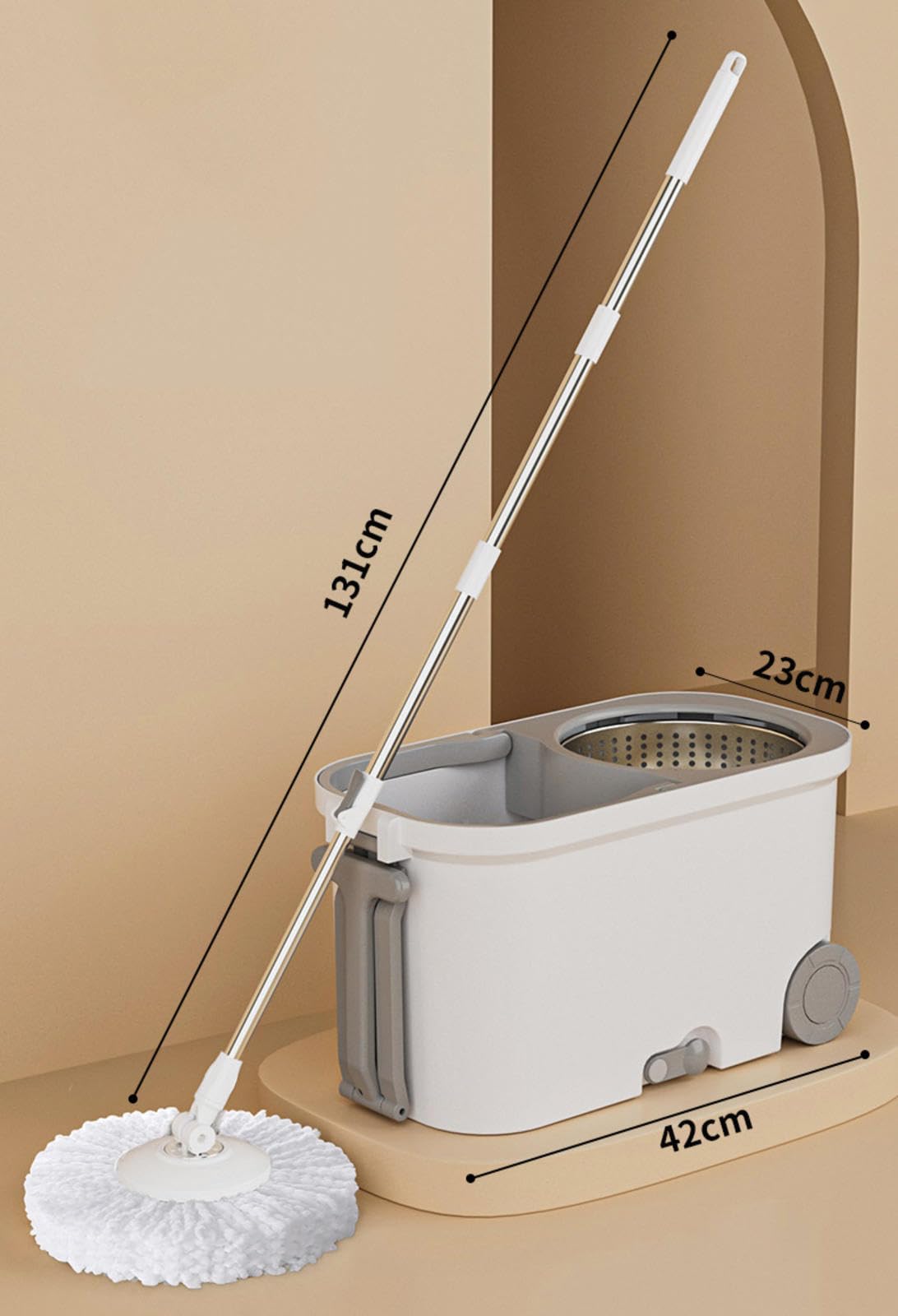 NIBHZ Trapeador y Cubo Giratorio, Trapeador y Cubo con Juego de Escurridor, Cubo para Trapear Giratorio Suministros de Limpieza para El Hogar con 4 Recambios de Cabezal de Repuesto de Microfibra