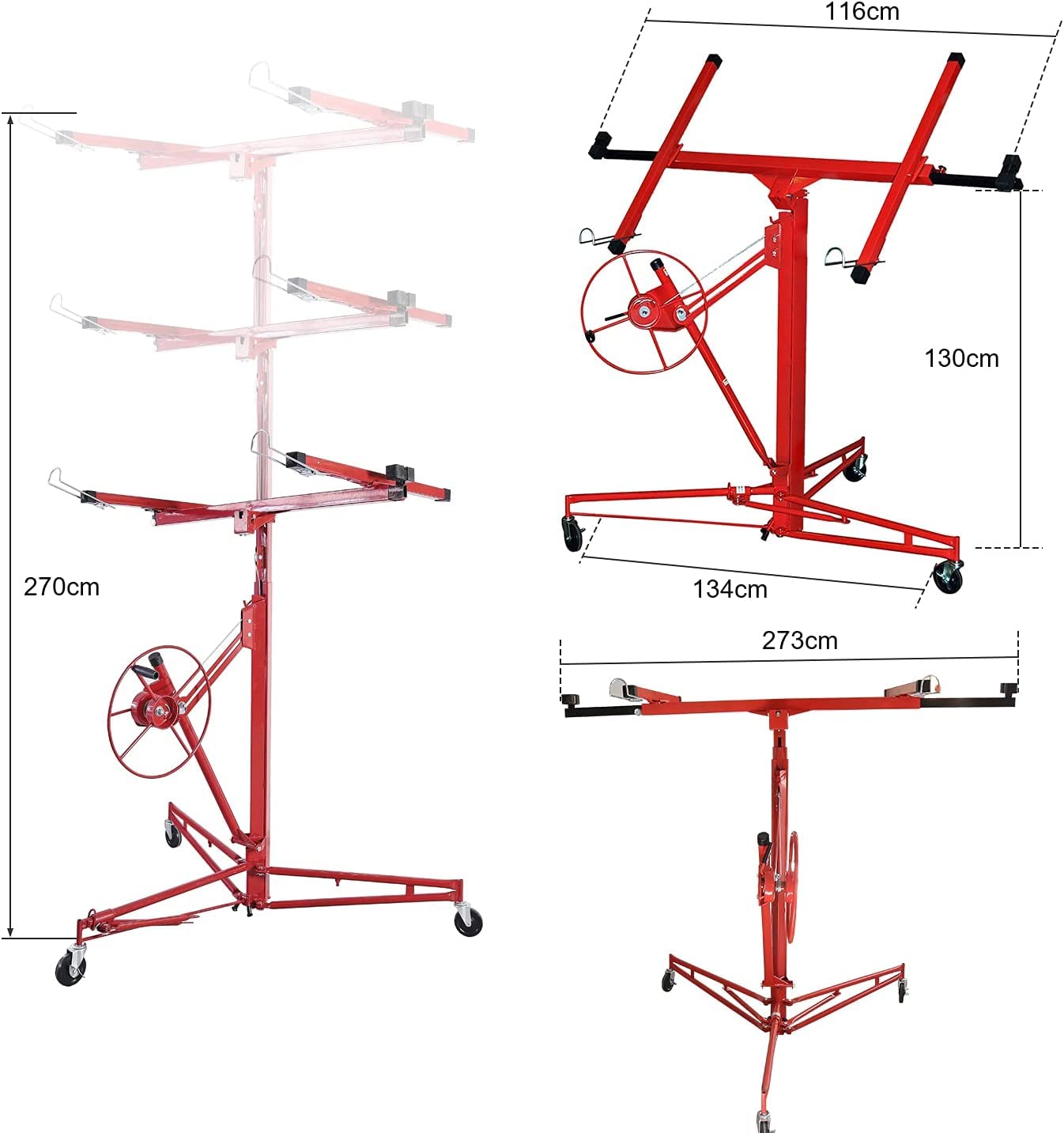 Plattenheber klappbar XXL 140-350cm Arbeitshöhe höhenverstellbar für Rigipsplatten 68 kg Traglast, max 290cm Lastarmbreite