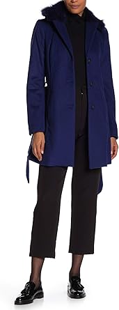 Andrew marc wool blend genuine dyed fox fur collar coat Clearance