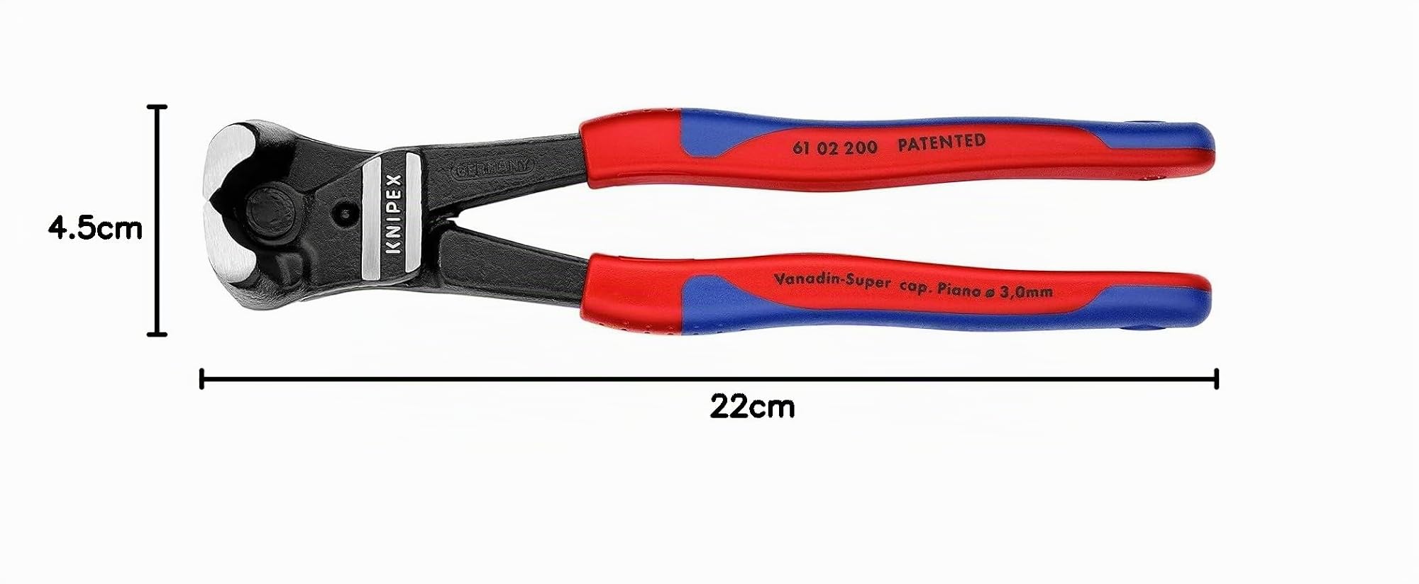 KNIPEX Cortabulones de corte frontal gran efecto palanca recubiertos de plástico 200 mm, 61 02 200