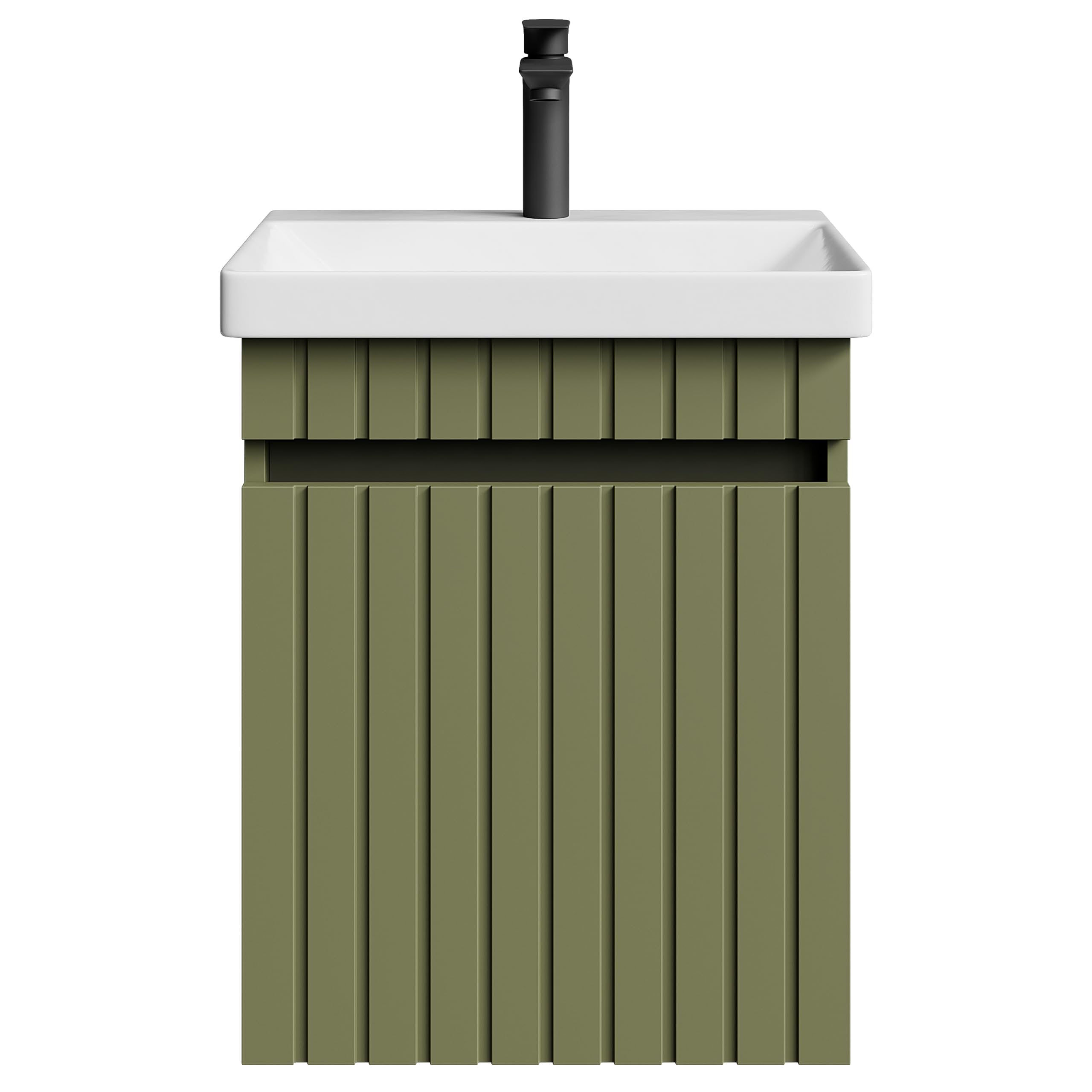 Planetmöbel Cosmia - Set de muebles de baño con lavabo y armario bajo 50 x 60 x 35 cm, color verde menta, grifo de baño negro, lavabo de cerámica con puerta