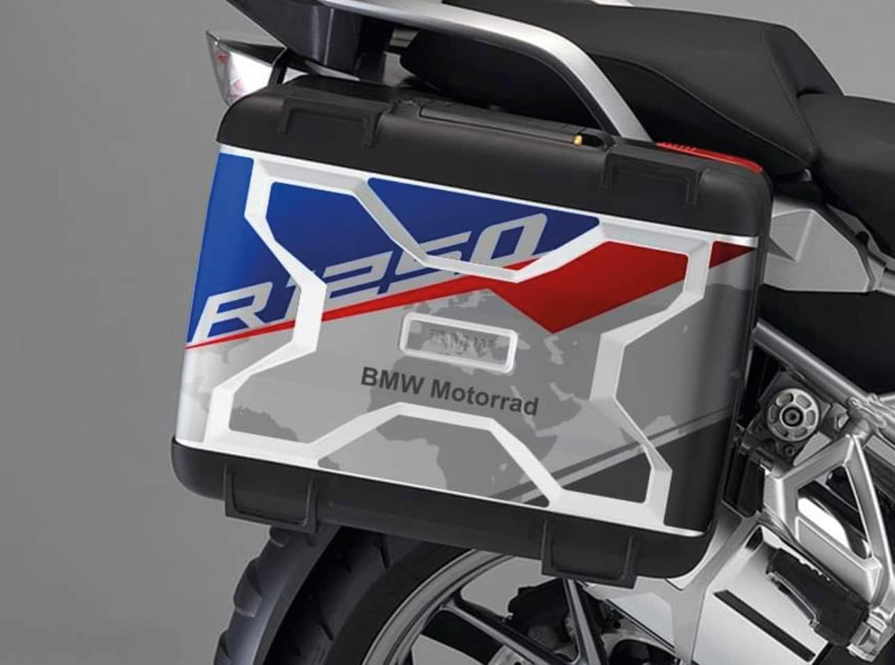Set mit 3 Grafik-Aufklebern für Koffer Vario 2. Modell für Motorrad BMW GS R 1250 rechte Seite links und Heckkoffer Free Bubble Vinyl