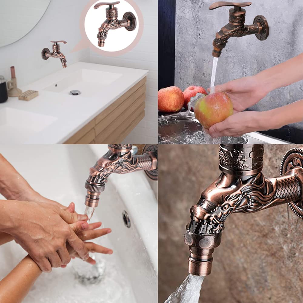 Robinet De Jardin Mural En Laiton Antique Avec Dragon Sculpté - Economie D'eau - Type De Bec