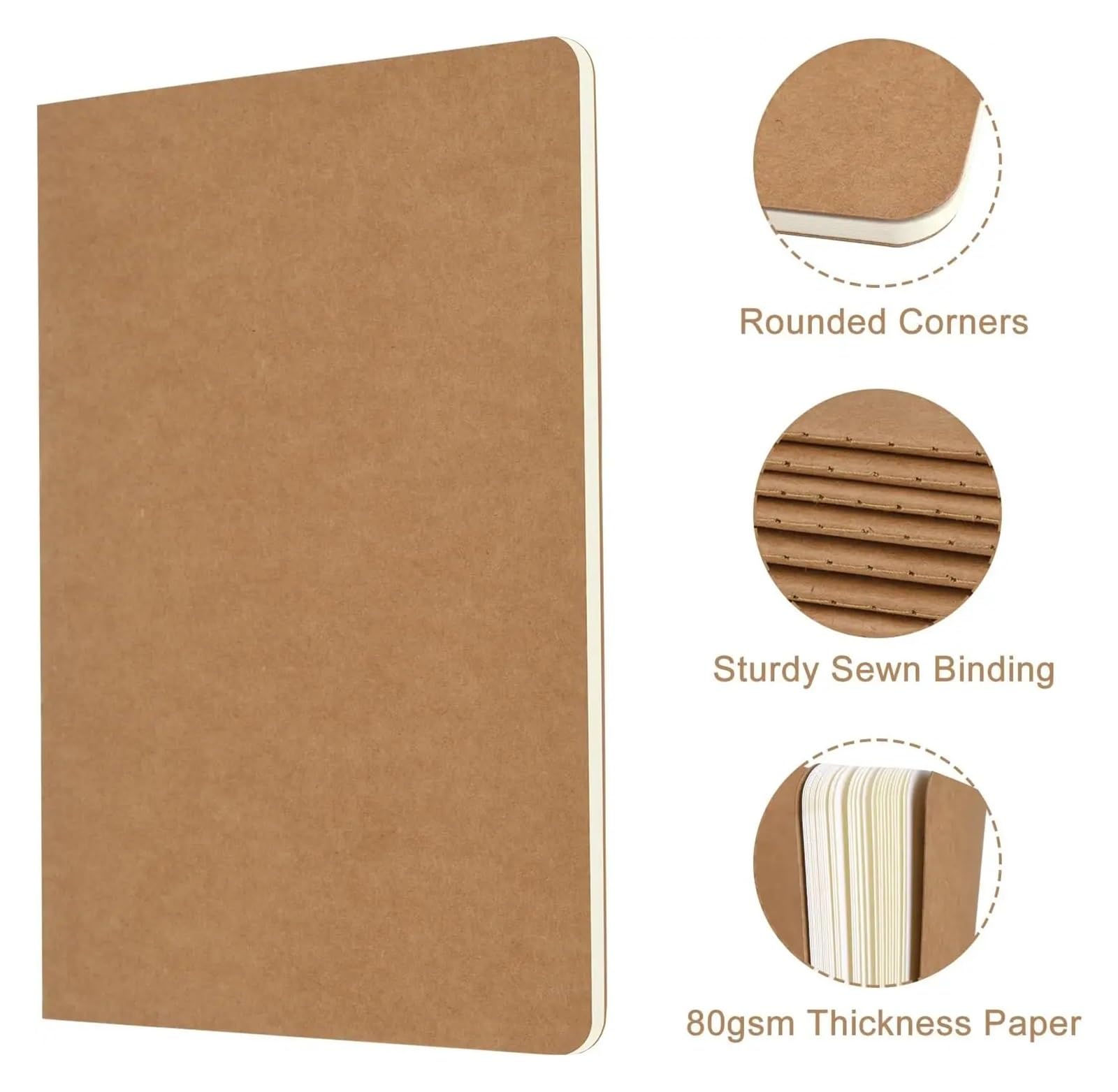 Paquet de 24 cahiers A5 Kraft en vrac 8,15x5,5 pouces journal vierge for les enfants de l'école de travail 60 pages
